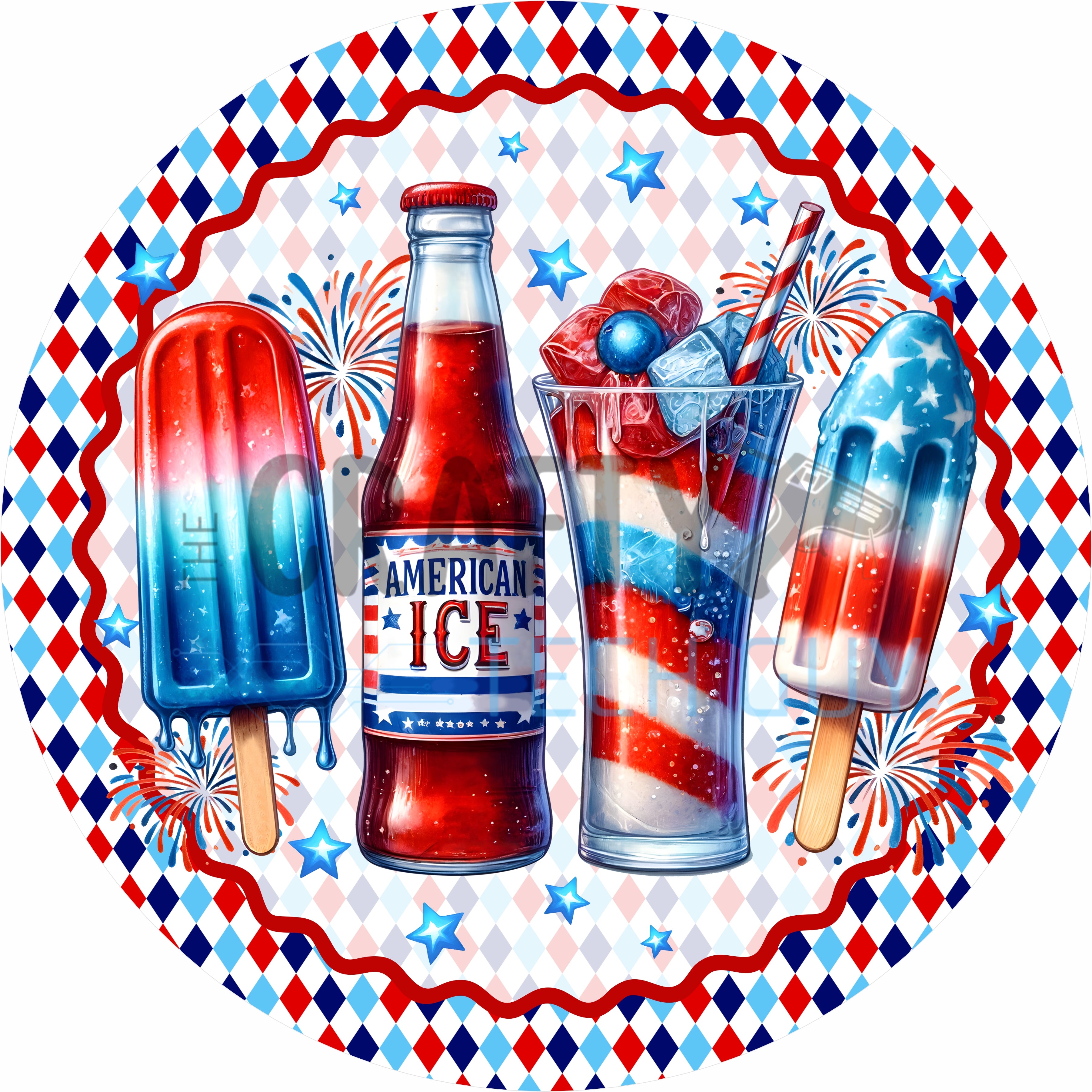 Patriotic Popsicle Soda Round Wreath Sign