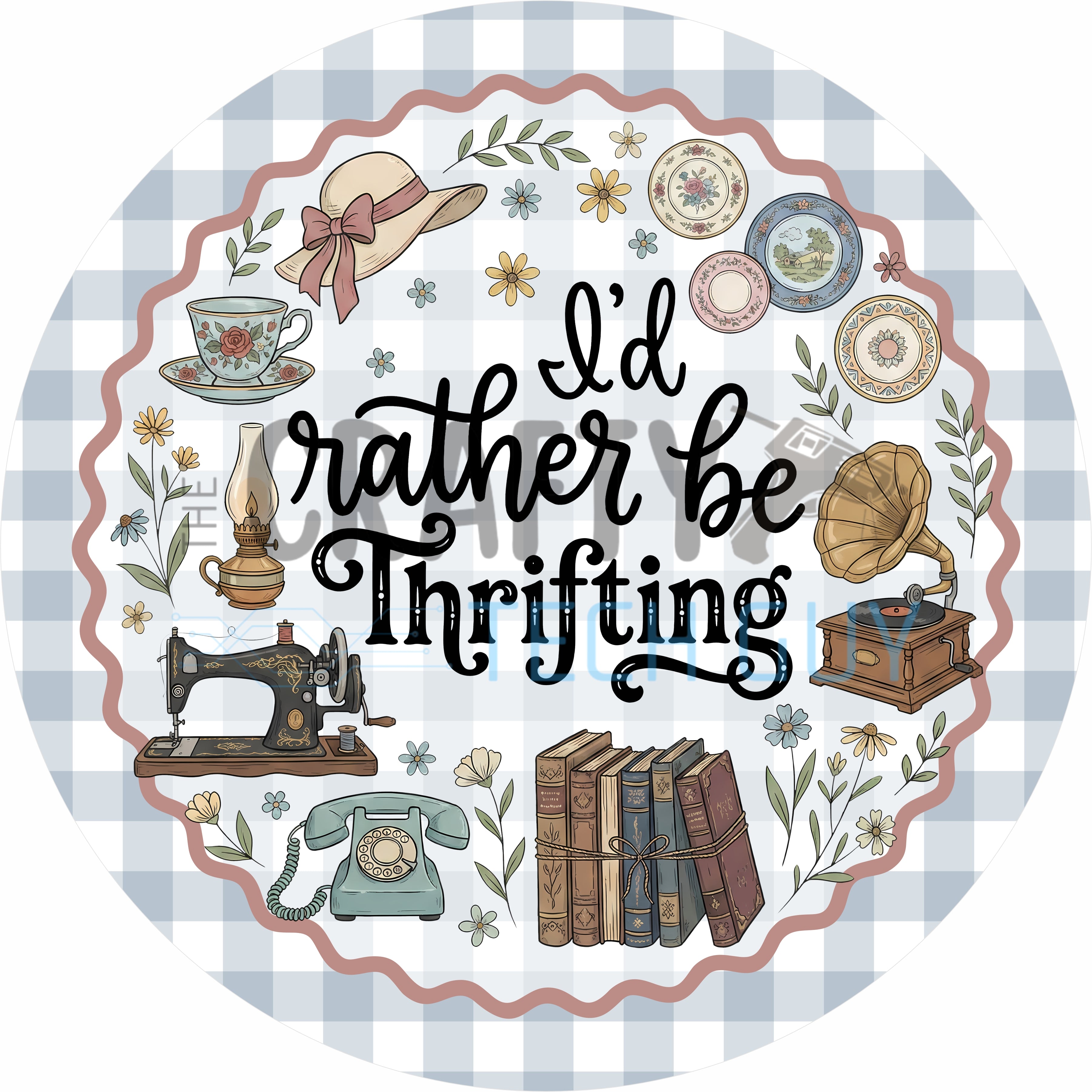 I'd Rather Be Thrifting Vintage Style Round Wreath Sign