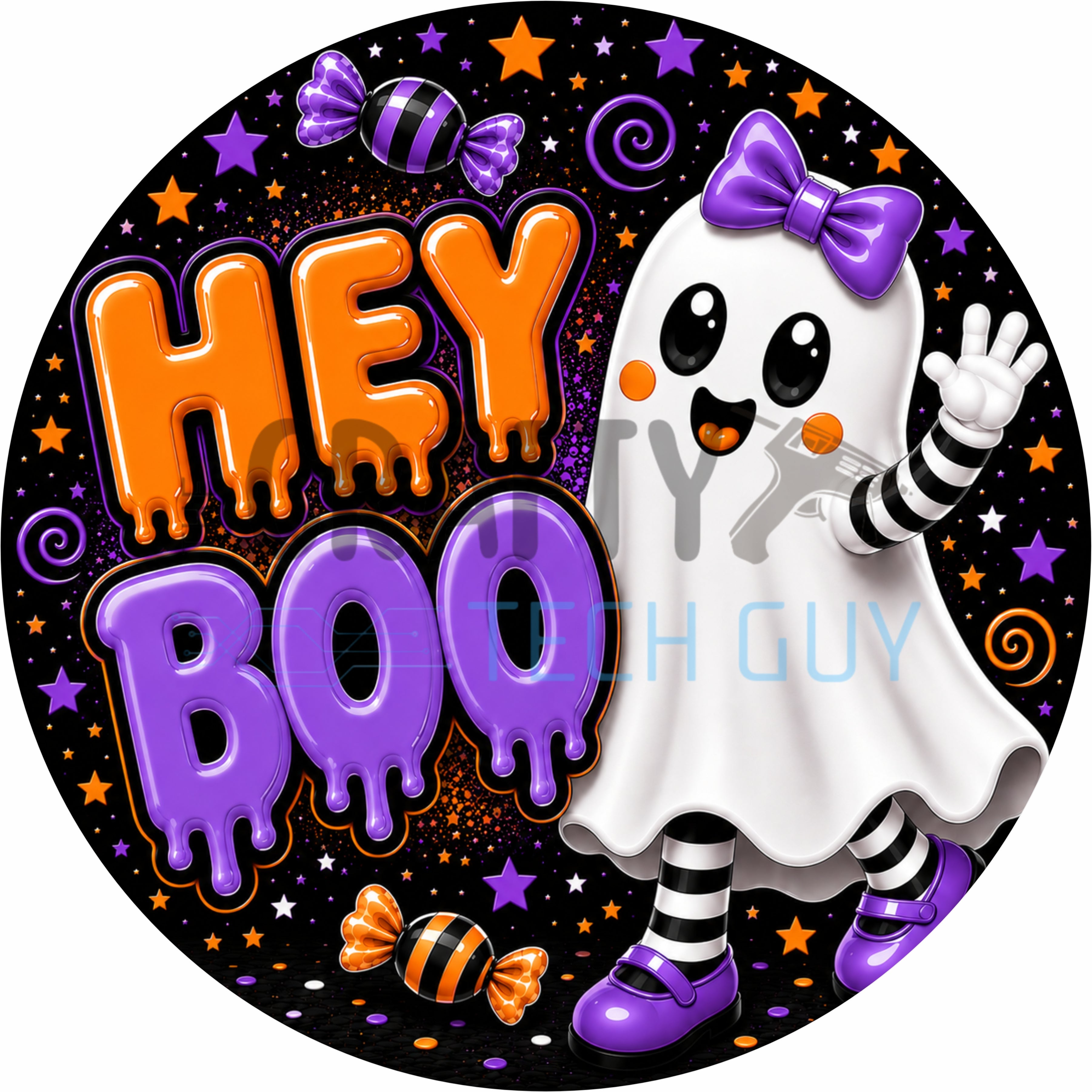 Letrero fantasma de cuadros vichy rosas con piruleta y lazos: una bonita decoración de pared para Halloween.