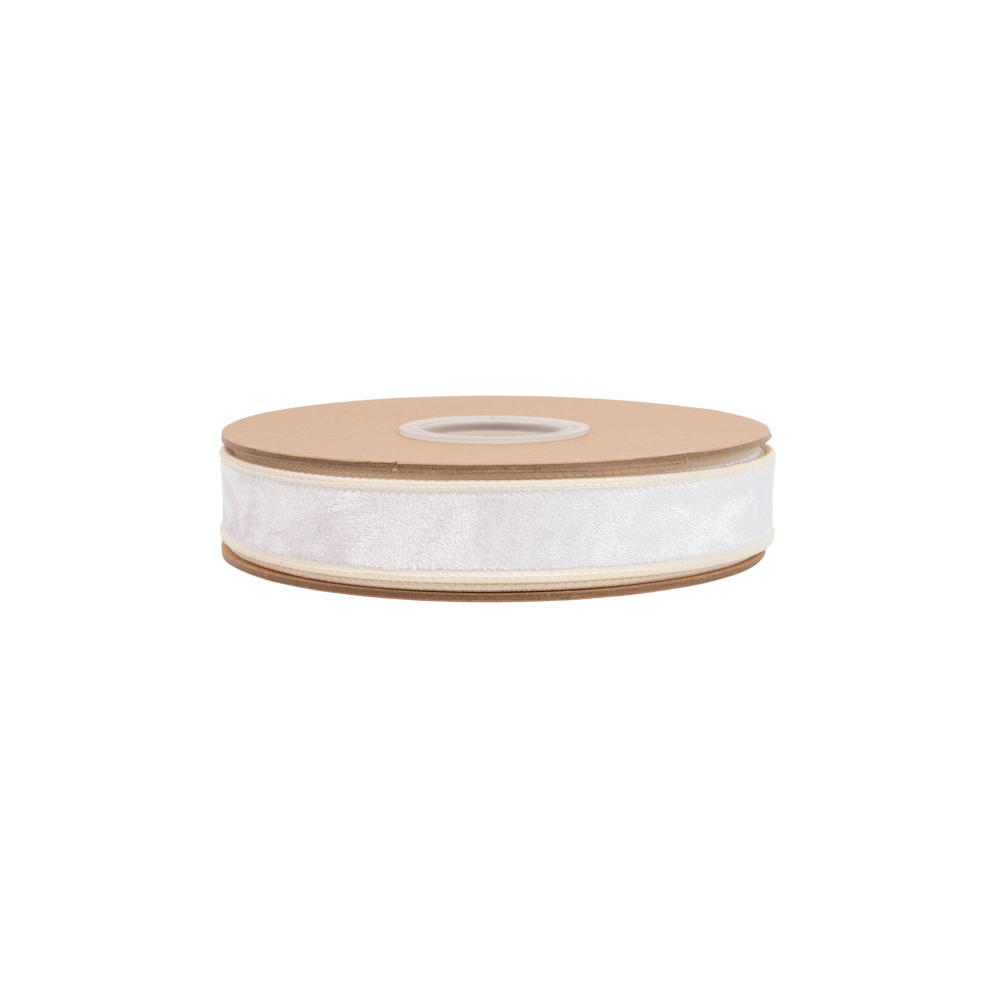 Close Up of Ivory Cream Heritage Velvet Pile on Narrow Wired Wreath Ribbon