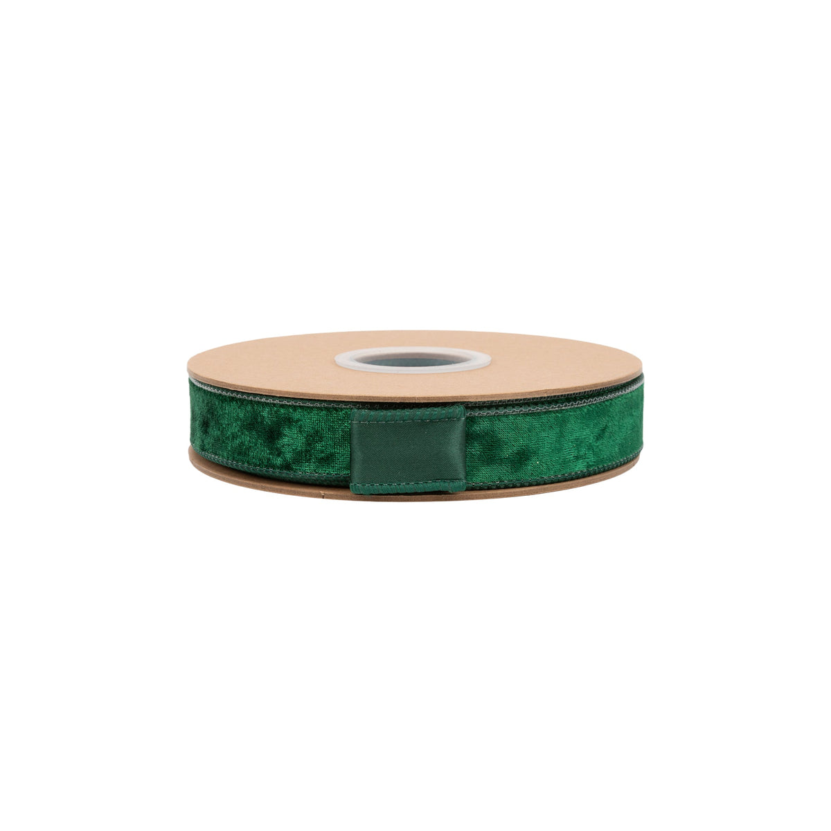 Close Up of Hunter Green Heritage Velvet Pile on Narrow Wired Wreath Ribbon