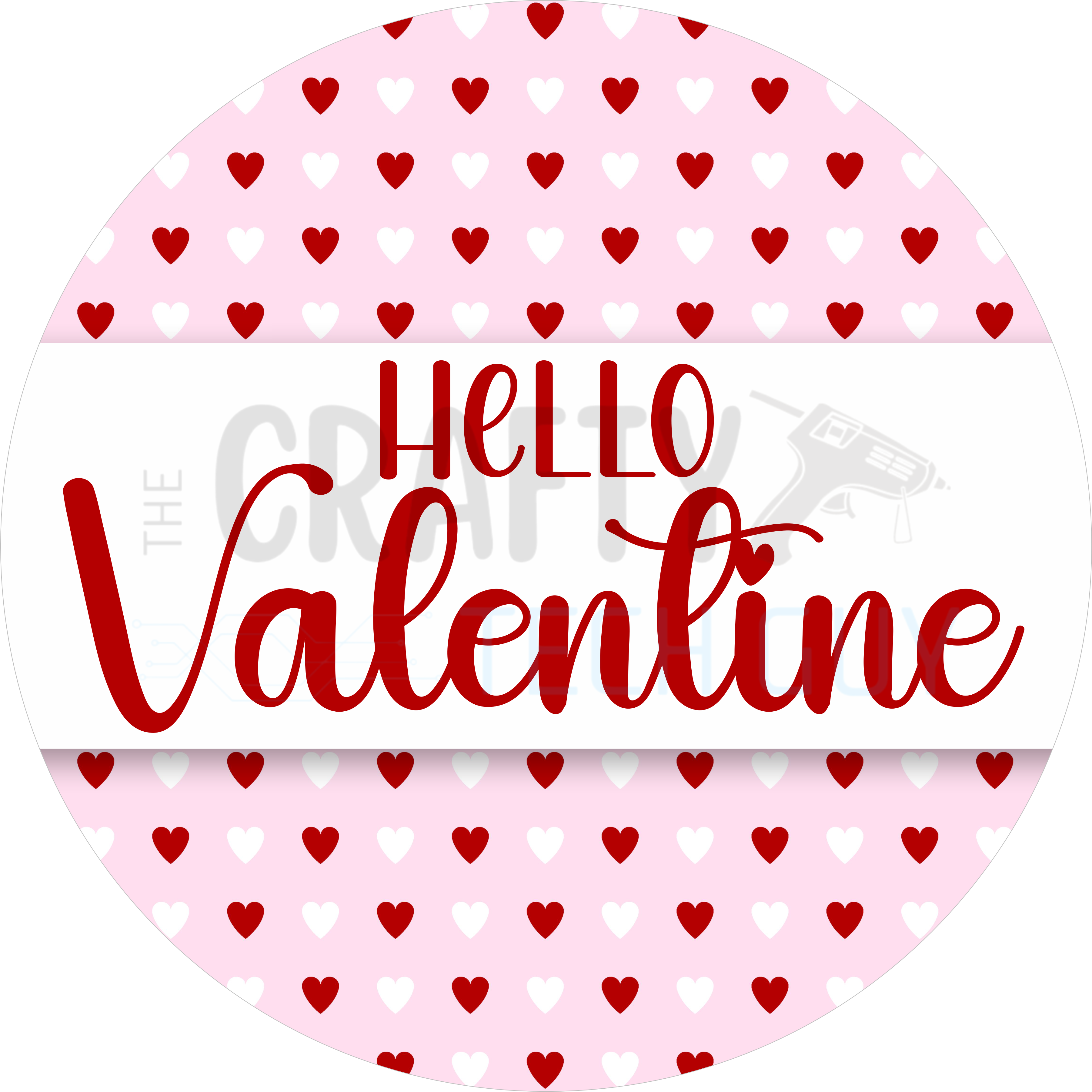 Pink Heart Hello Valentine Round Valentine Door Sign