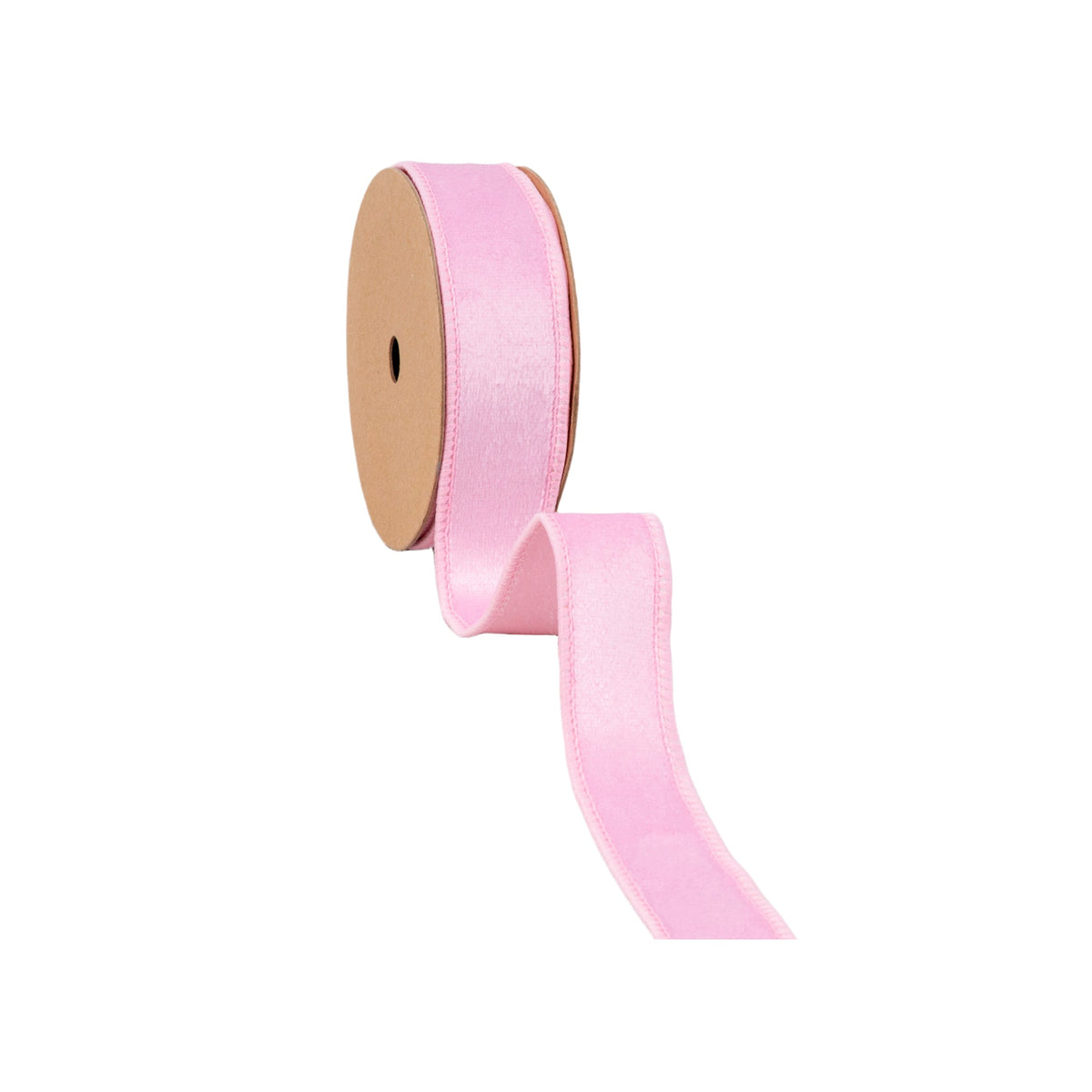 Close Up of Light Pink Velvet Ribbon Wired Edge