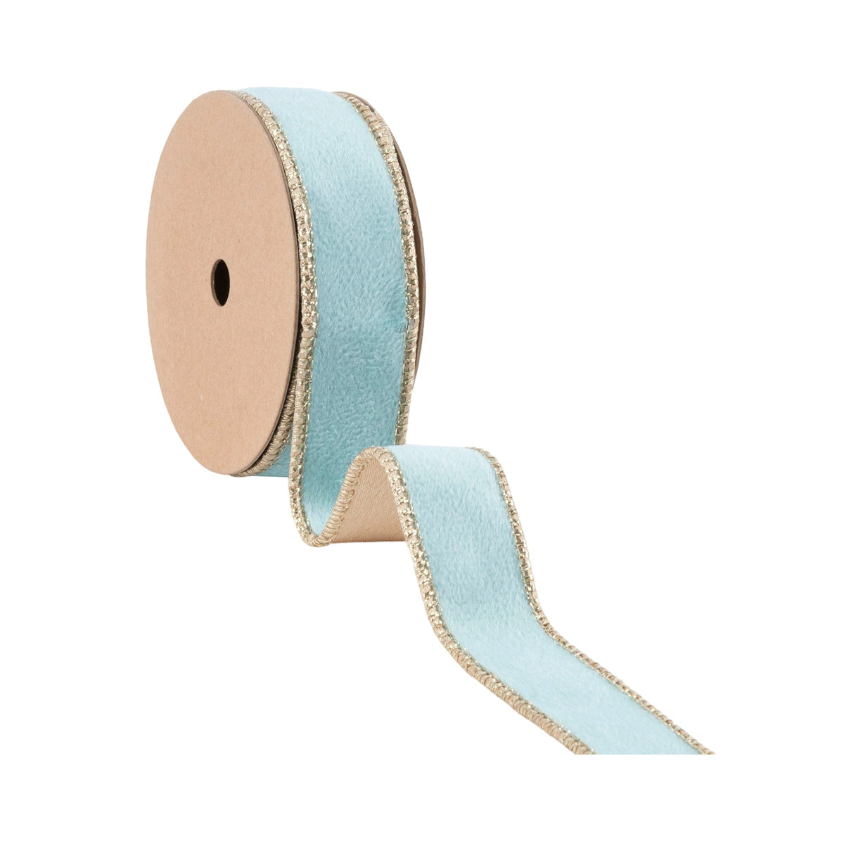 Close Up of Aqua and Gold Reversible Velvet Ribbon Wired Edge