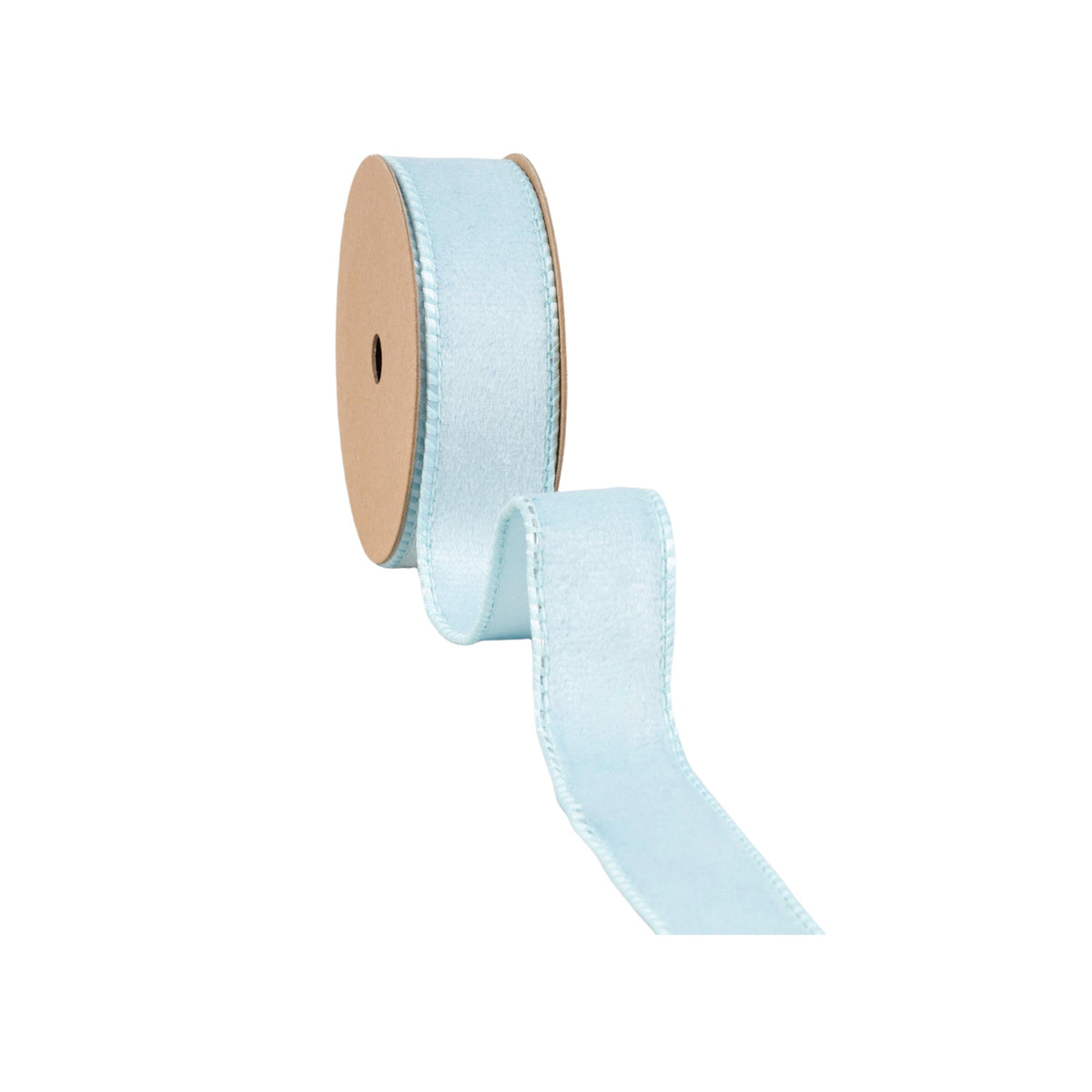 Close Up of Pastel Baby Blue Velvet Ribbon Wired Edge
