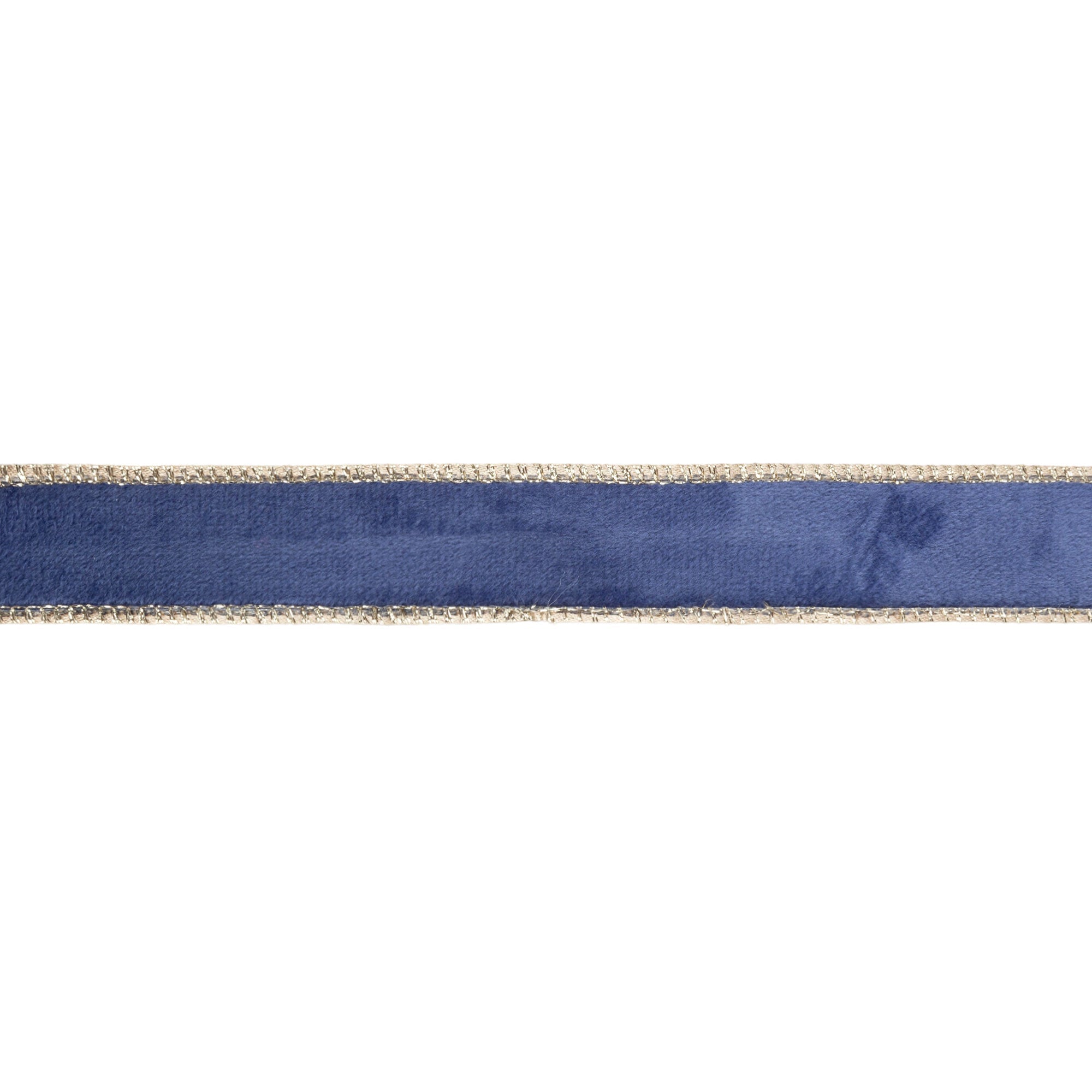 French Blue Velvet Face and Gold Reverse on Narrow Wired Wreath Ribbon