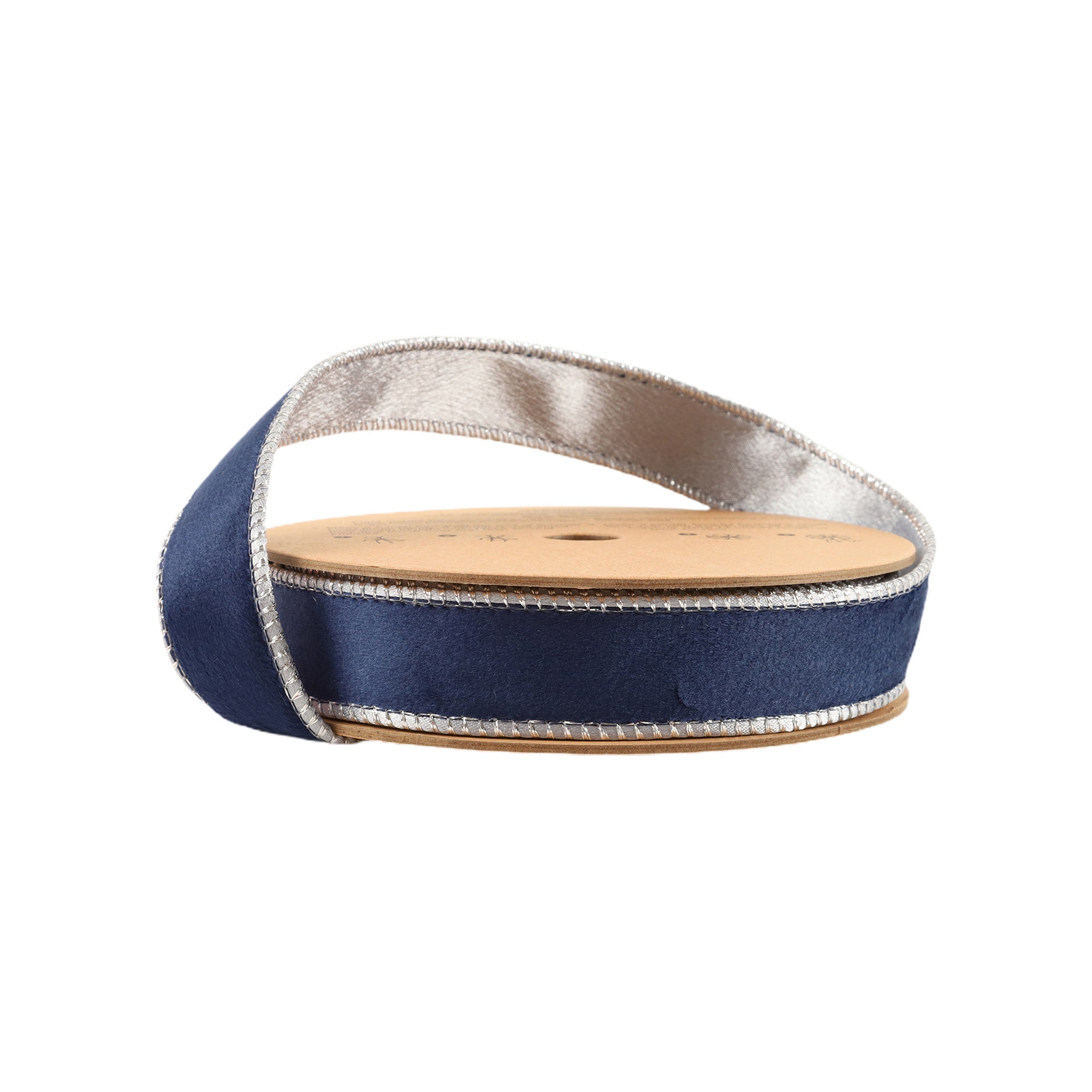 1 Inch 10 Yard Navy and Silver Reversible Wired Classic Velvet Ribbon on Spool