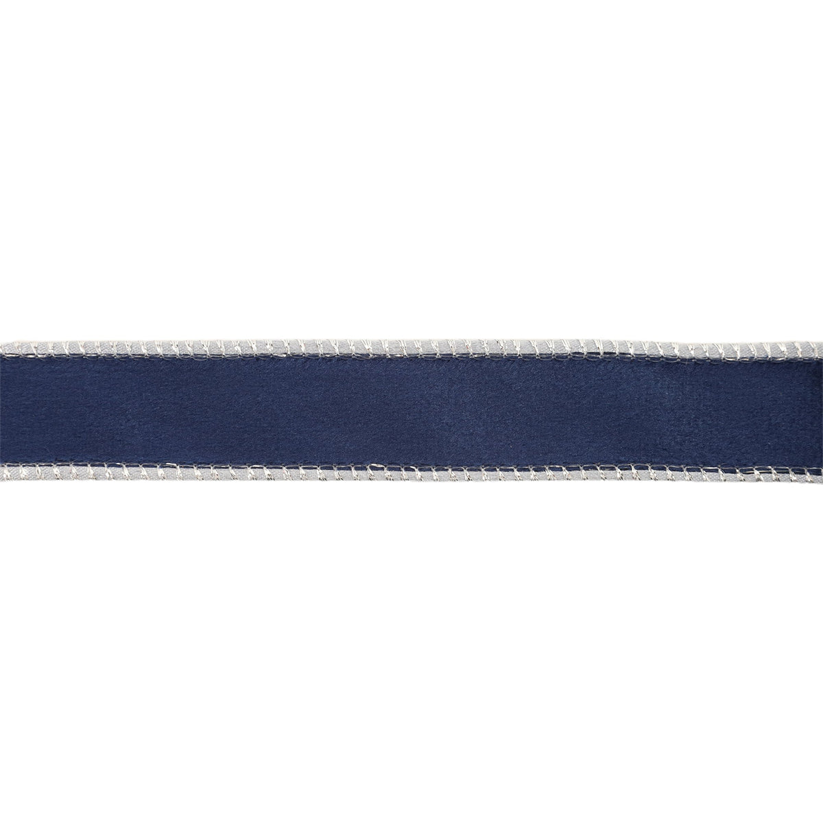 Navy Velvet Face and Silver Reverse on Narrow Wired Wreath Ribbon