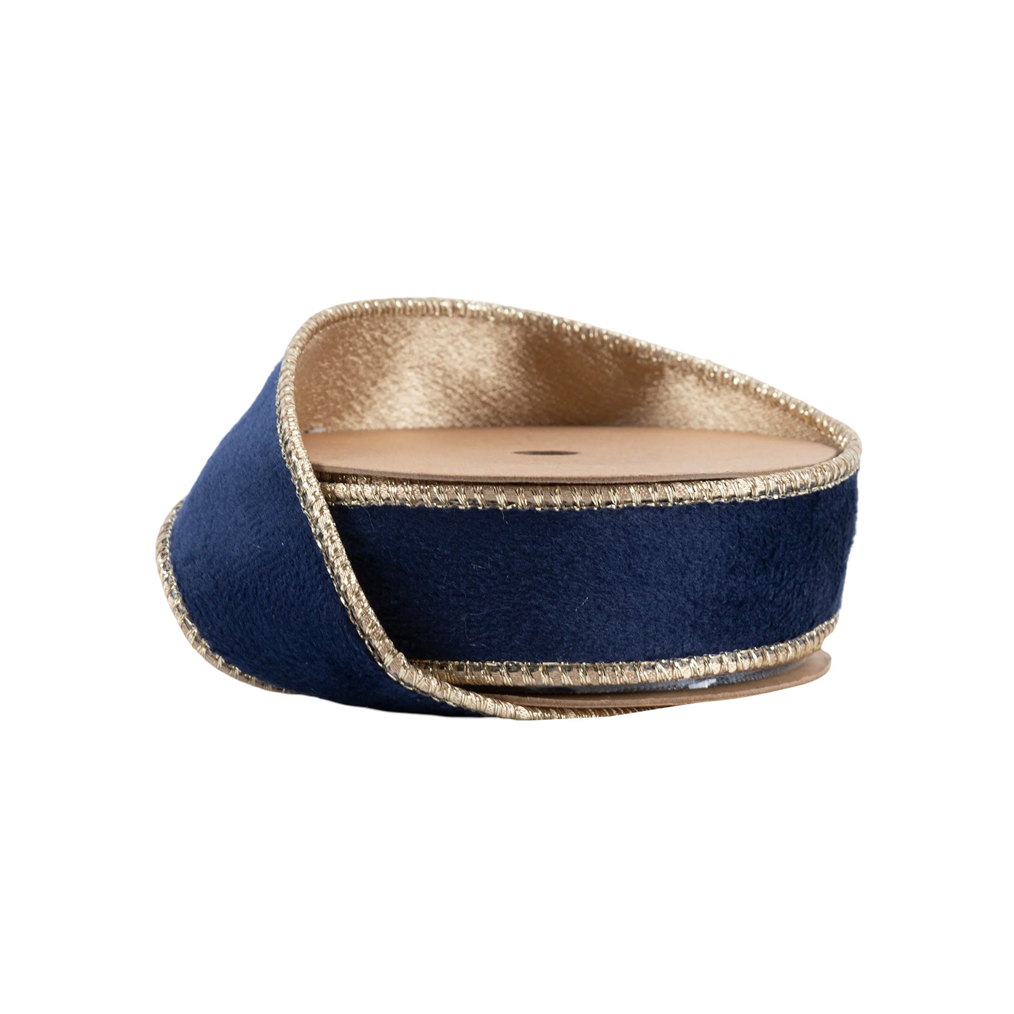 1 Inch 10 Yard Navy and Gold Reversible Wired Classic Velvet Ribbon on Spool