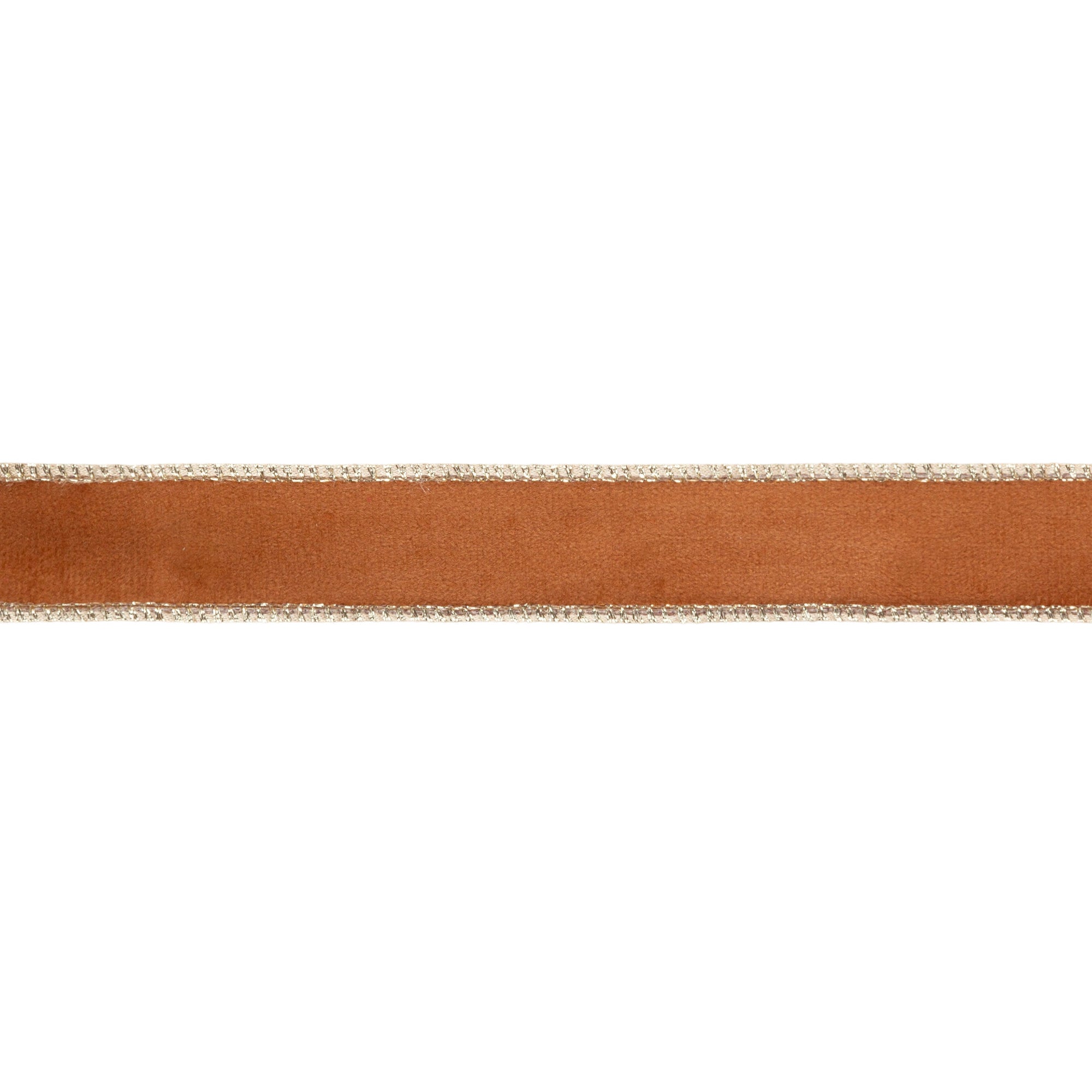 Rust Terracotta Velvet Face and Gold Reverse on Narrow Wired Wreath Ribbon