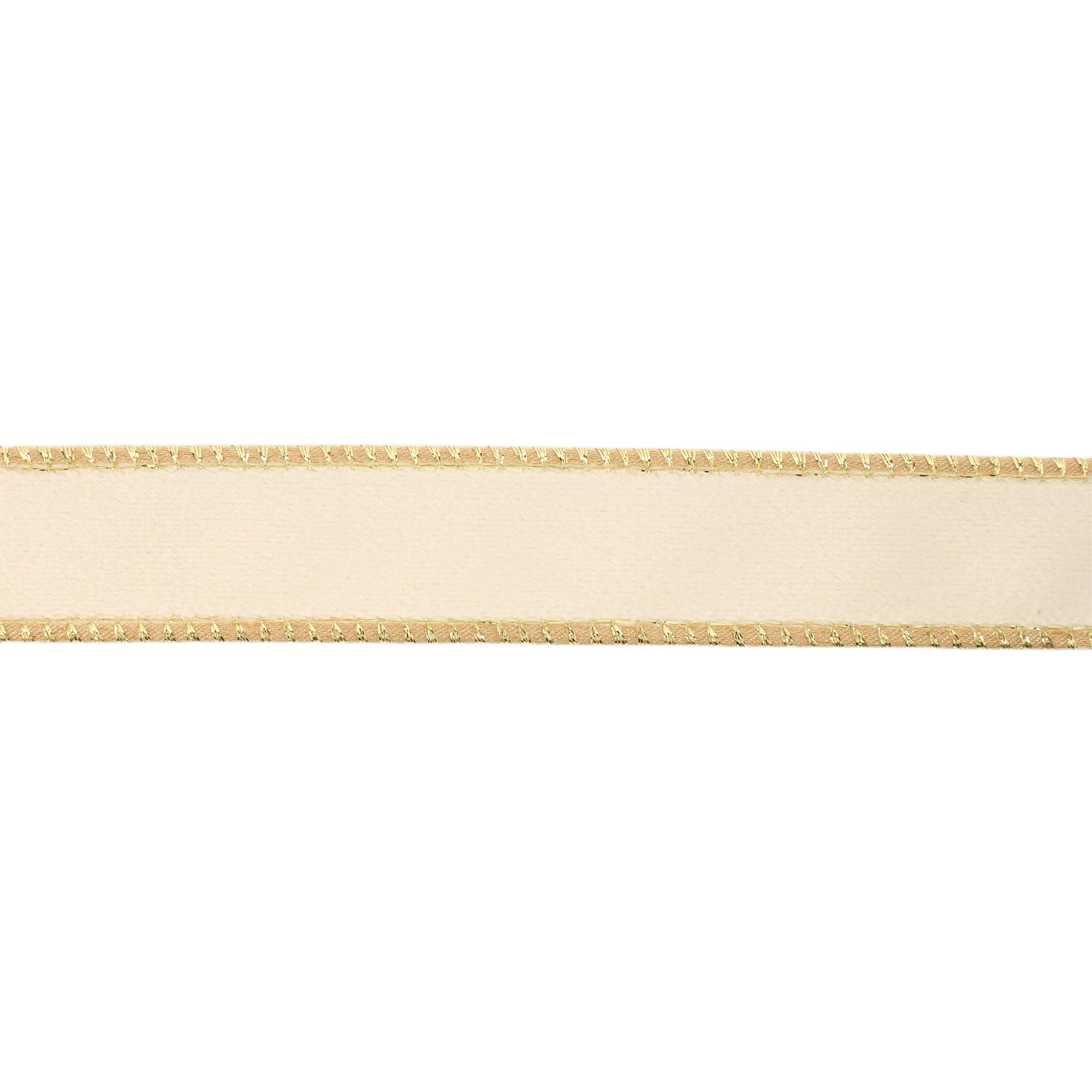 Warm Ivory Velvet Face and Gold Reverse on Narrow Wired Wreath Ribbon