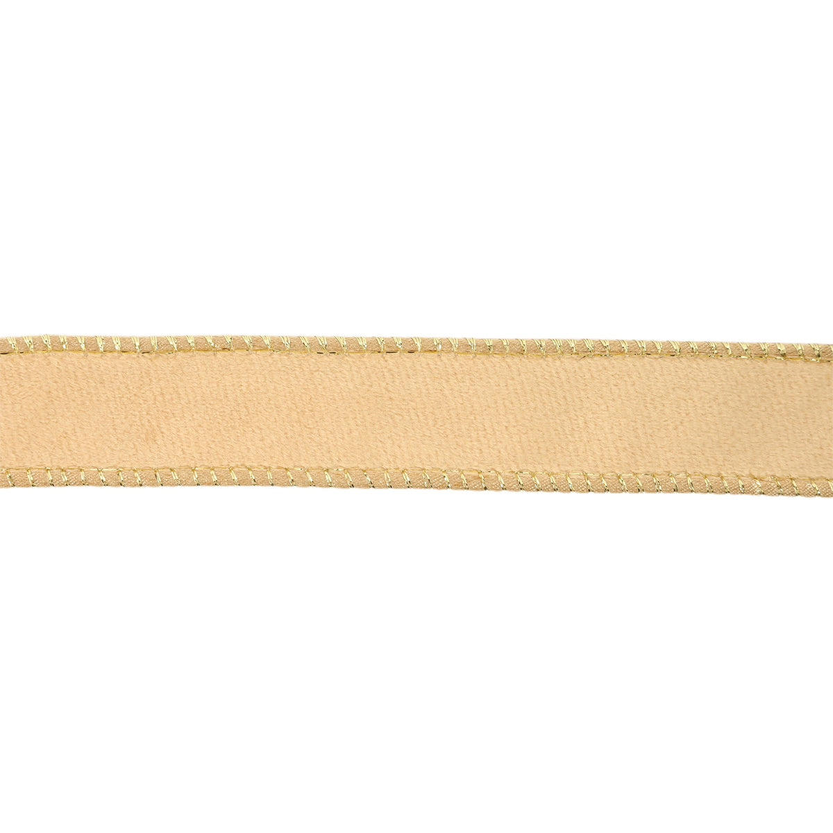 Close Up of Camel Tan Velvet Nap on Narrow Wired Reversible Ribbon