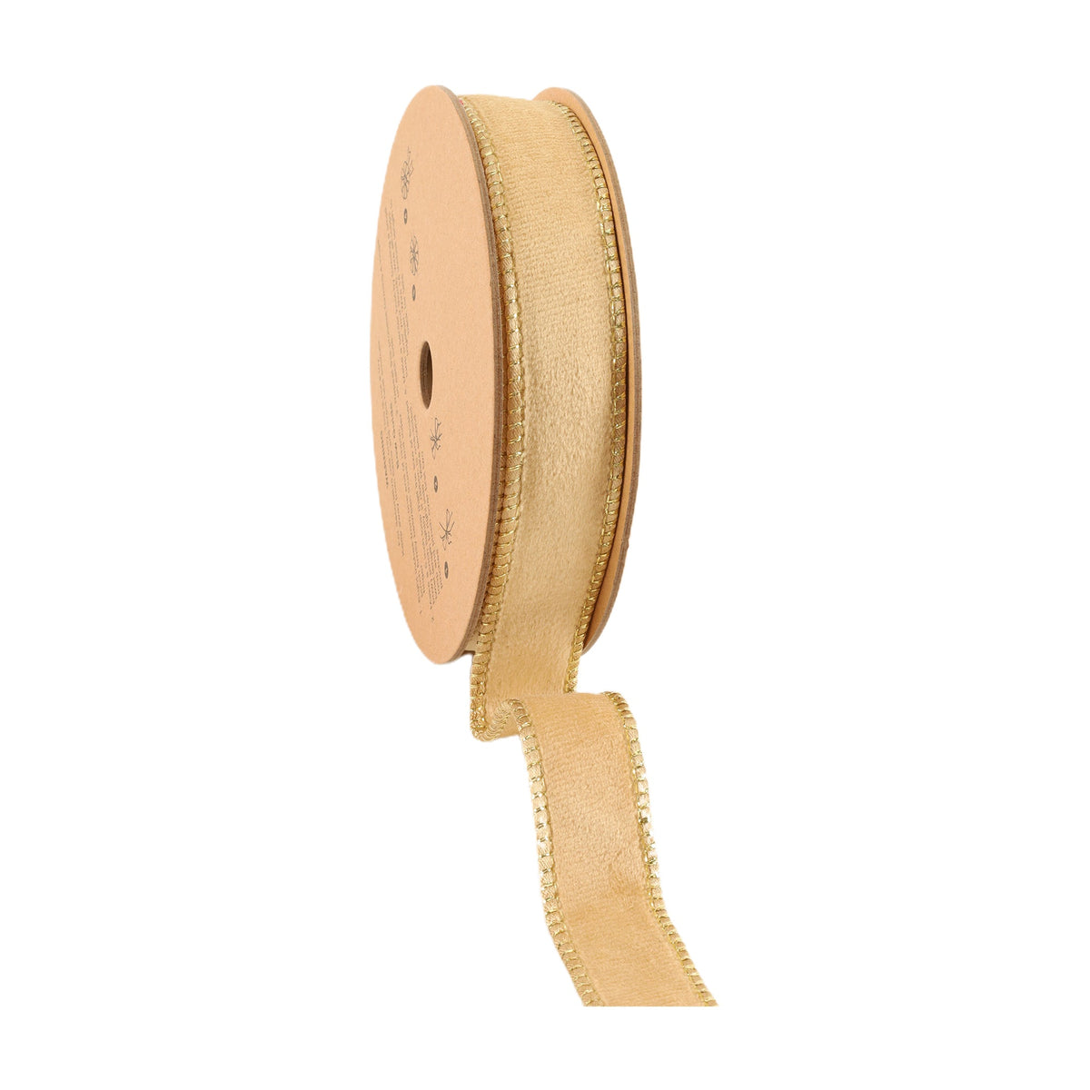 Gold Reverse Side of Tan Velvet Wired Wreath Ribbon