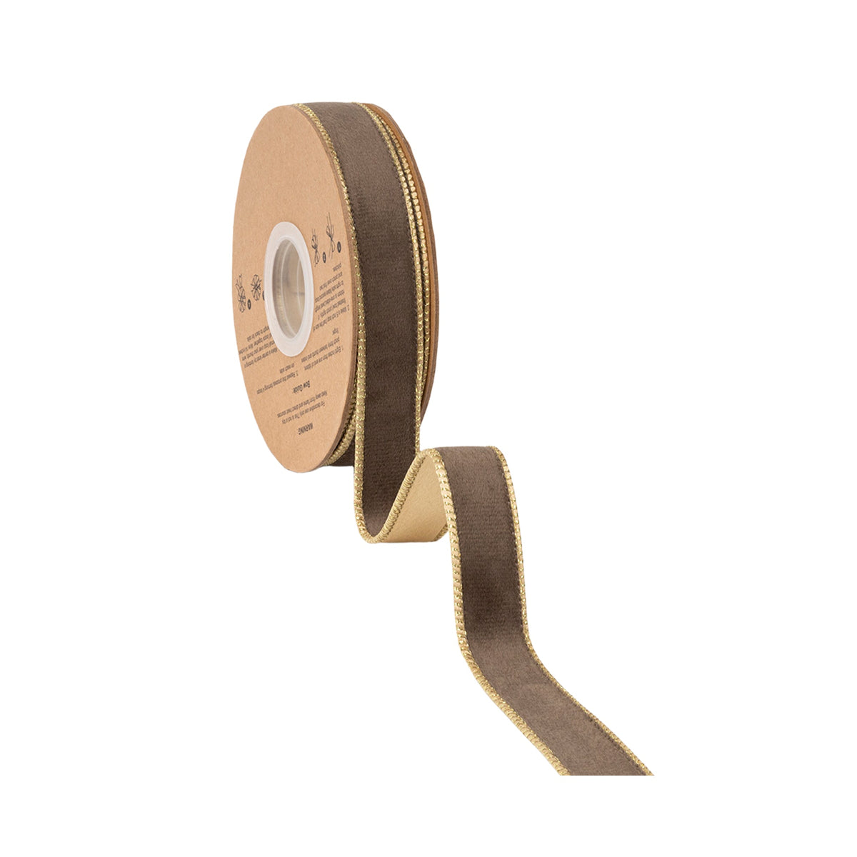 Chocolate Brown Velvet Face and Gold Shimmer Satin Reverse on Narrow Wired Ribbon