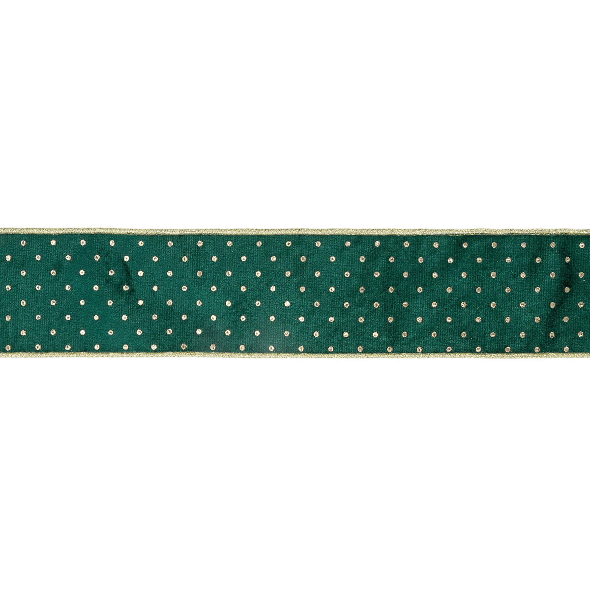 Dark Green Velvet Christmas Ribbon with Gold Metallic Dot Pattern