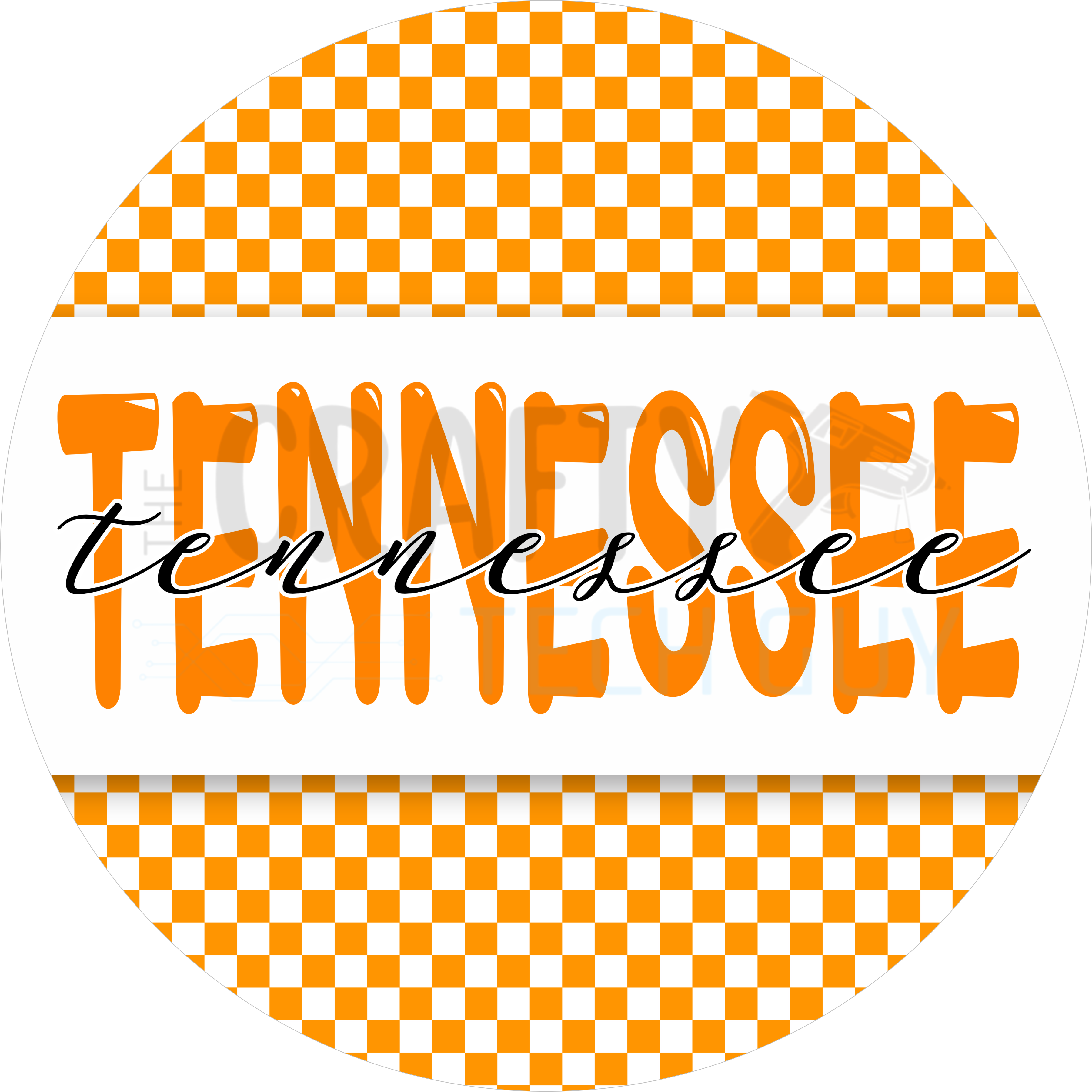 Orange Check Tennessee Round Wreath Sign