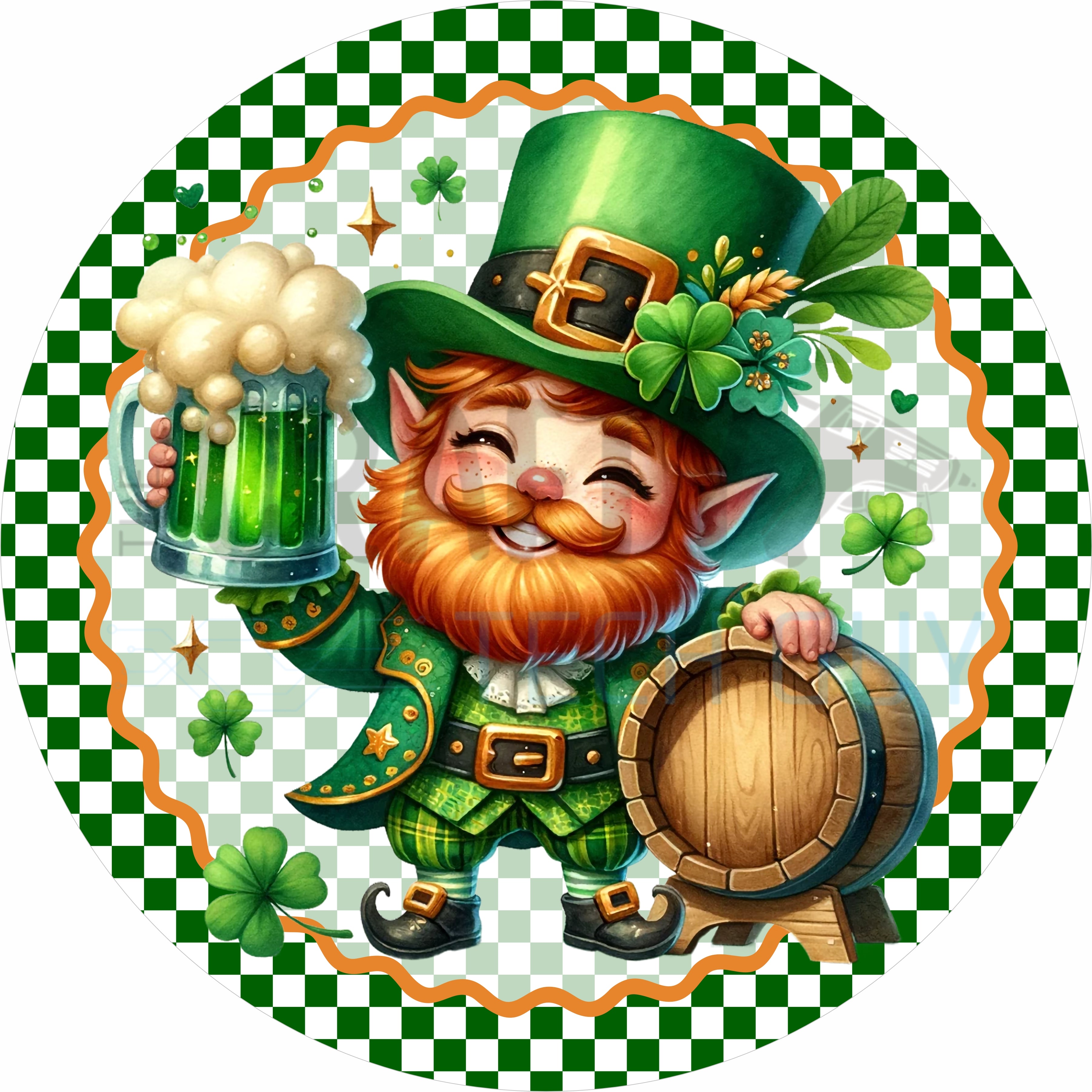 St. Patrick’s Day Leprechaun Round Wreath Sign – Lucky Irish Beer Shamrock Decor