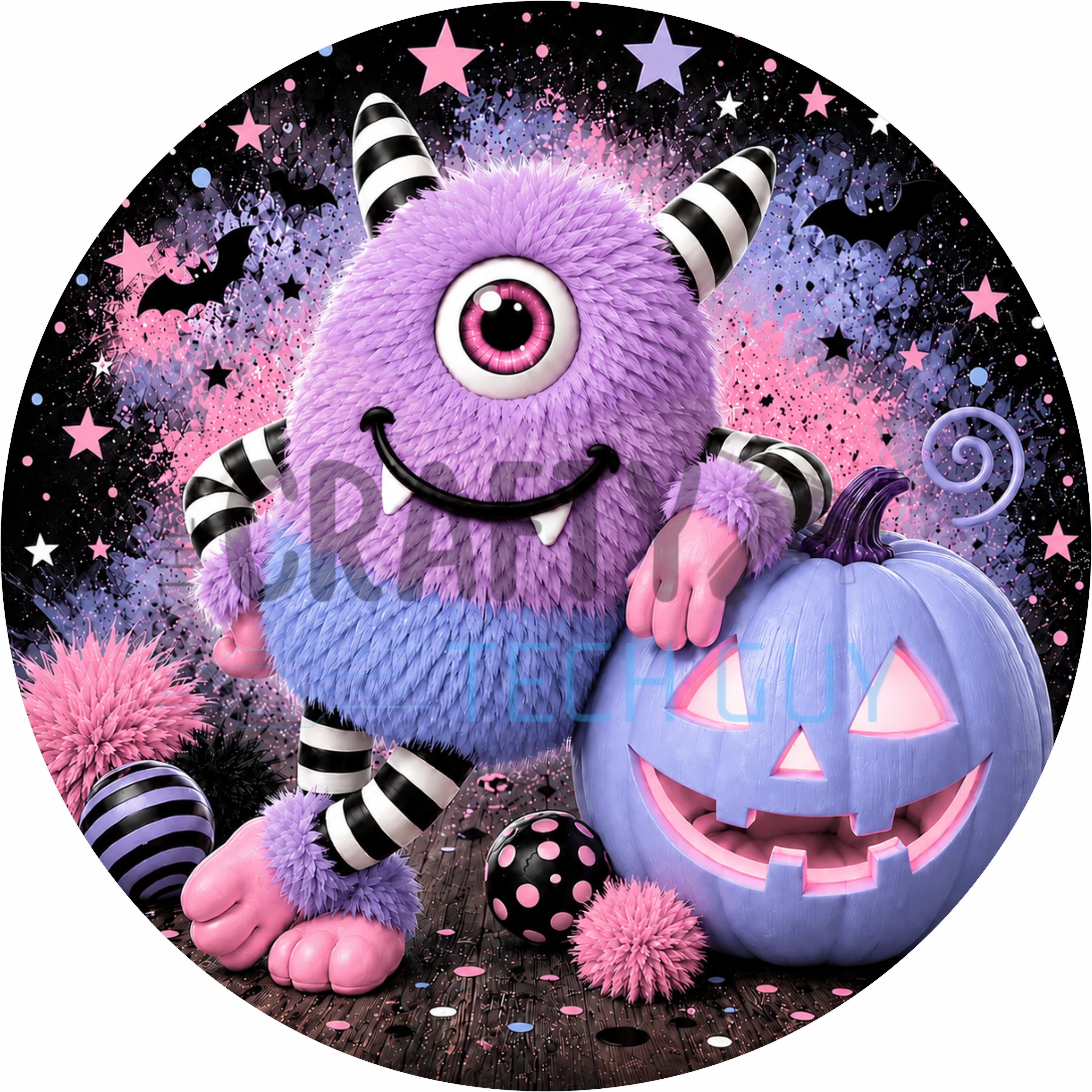 Pastel Halloween Monster and Pumpkin Round Wreath Sign