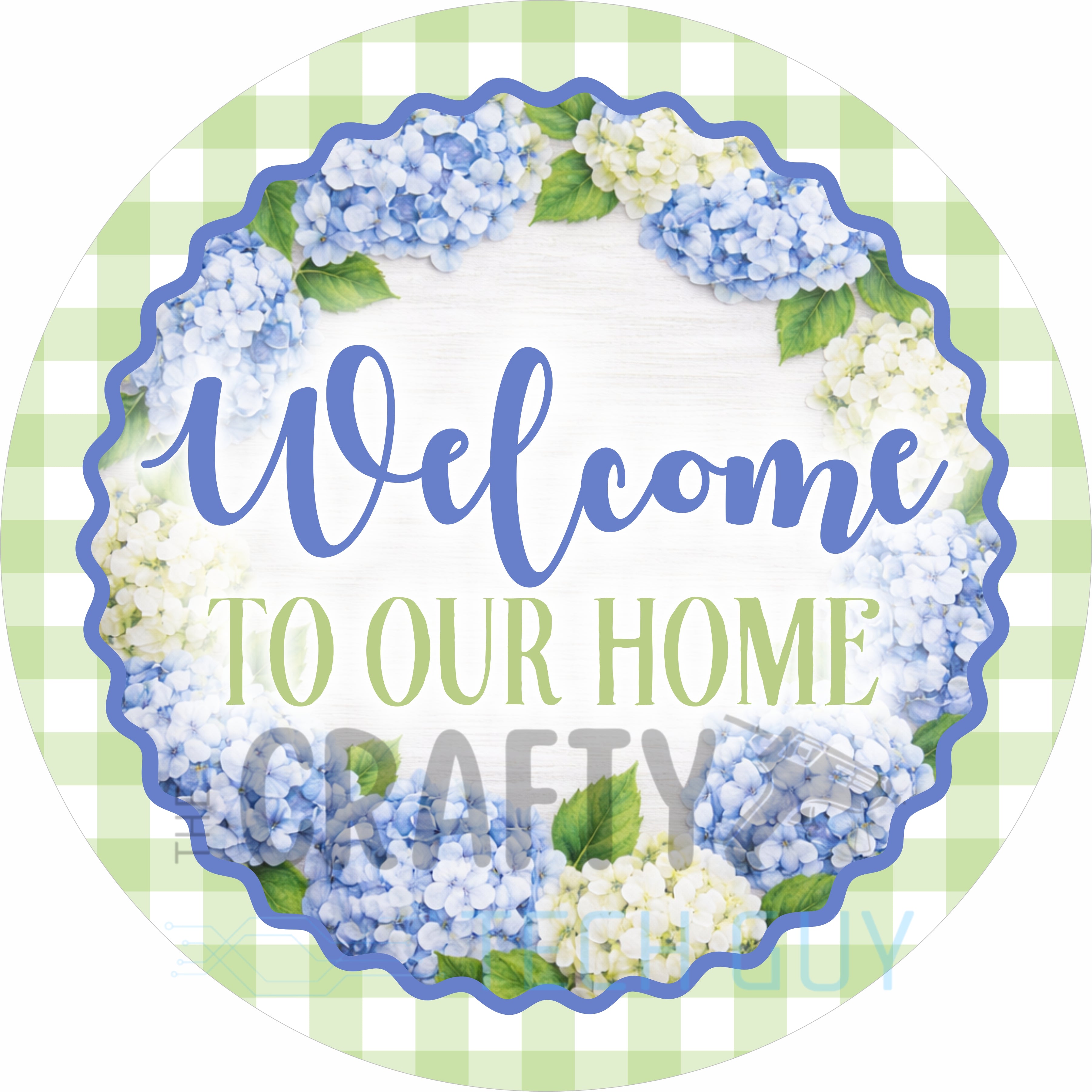 Hydrangea Welcome To Our Home Round Wreath Sign