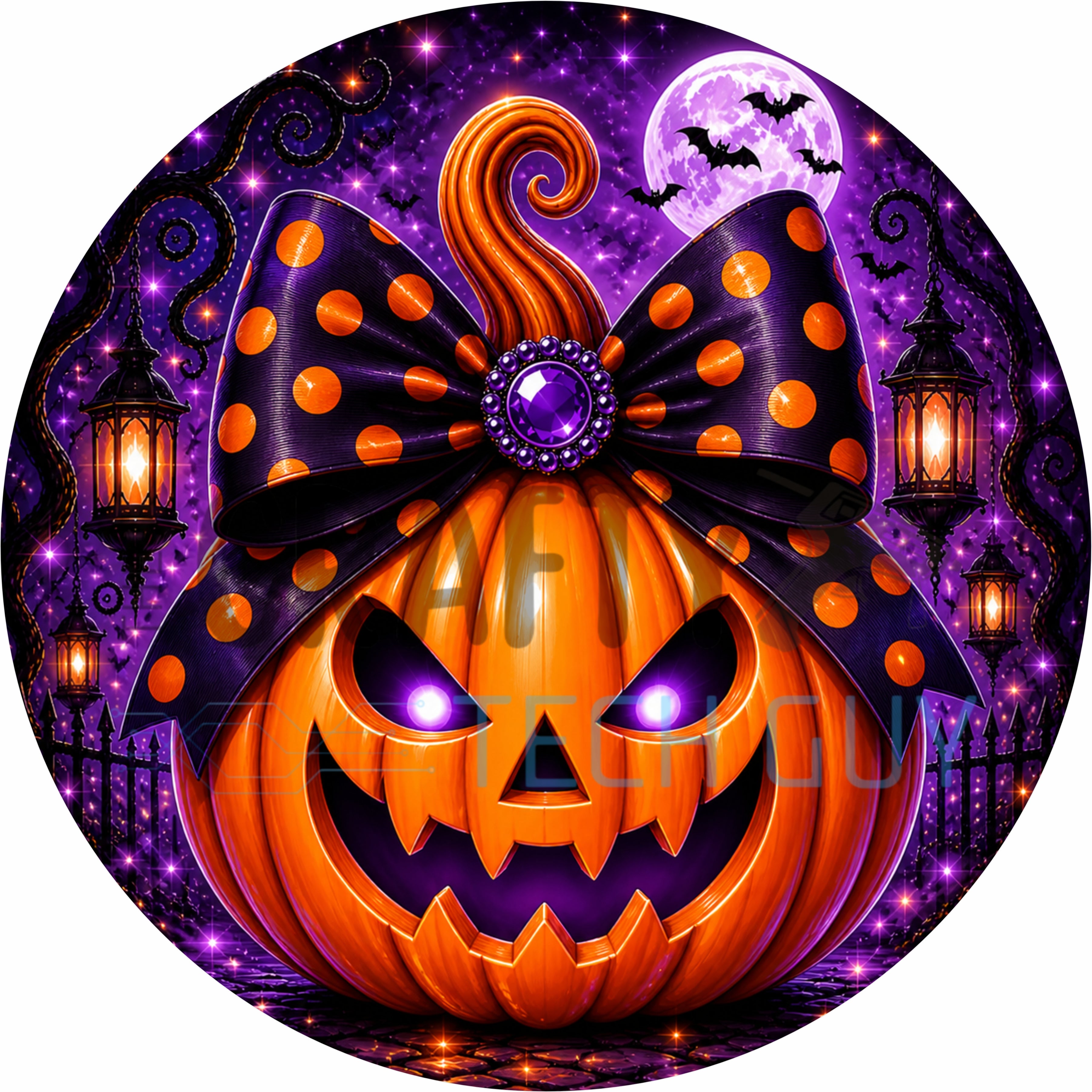 Orange Glam Halloween Pumpkin Round Wreath Sign