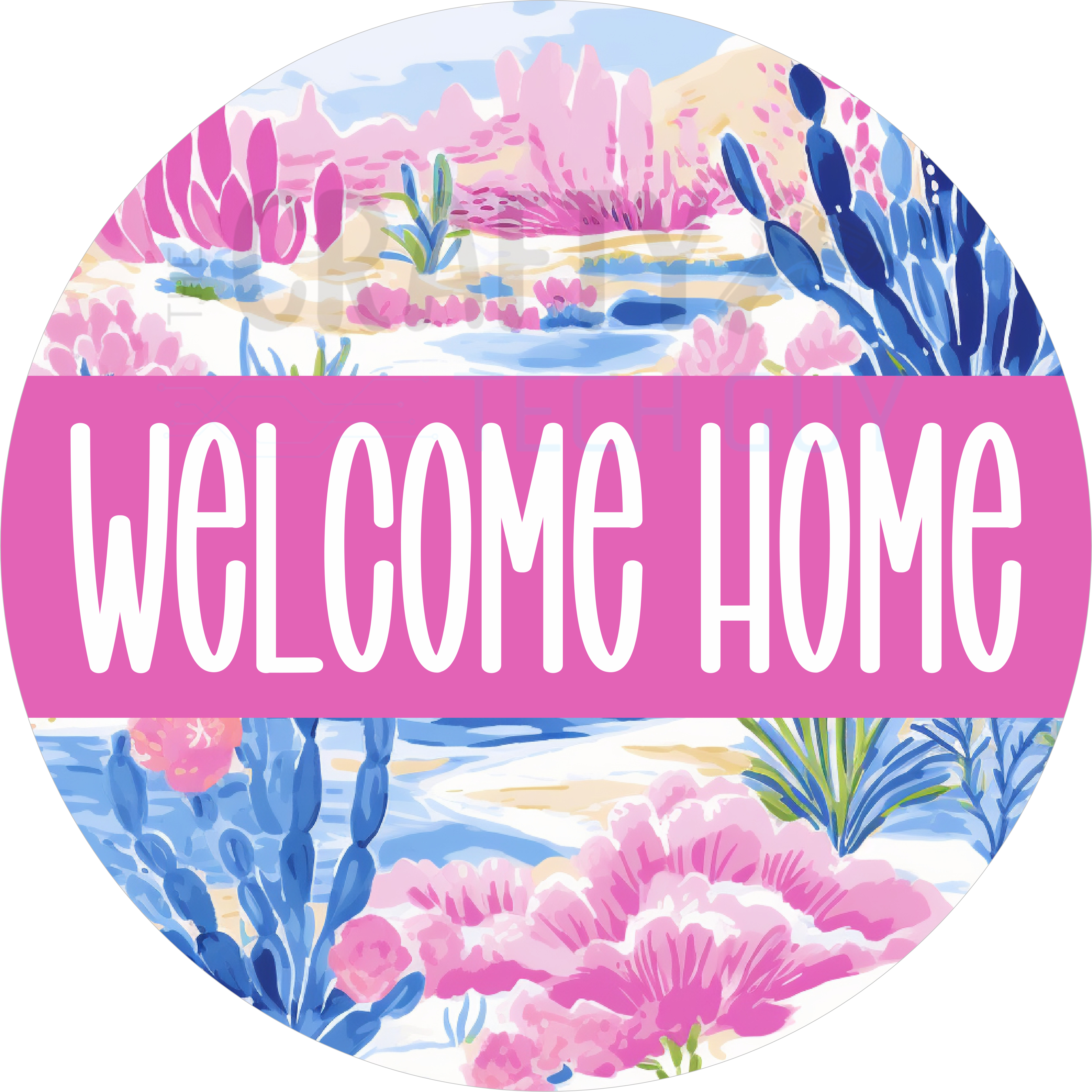 Pastel Desert Landscape Welcome Home Sign – Pink & Blue Southwestern Round