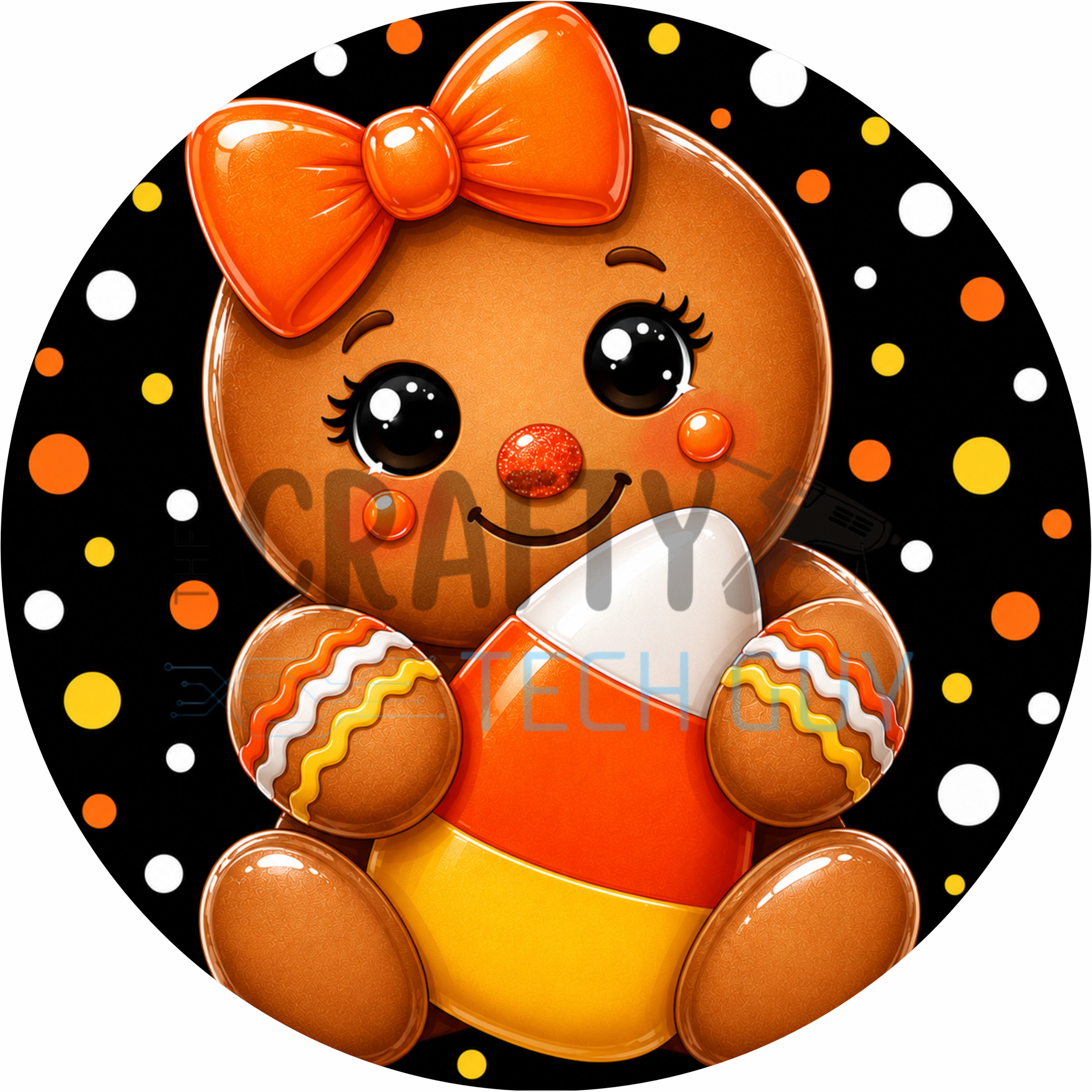 Sweet Candy Corn Gingerbread Girl Halloween Round Wreath Sign