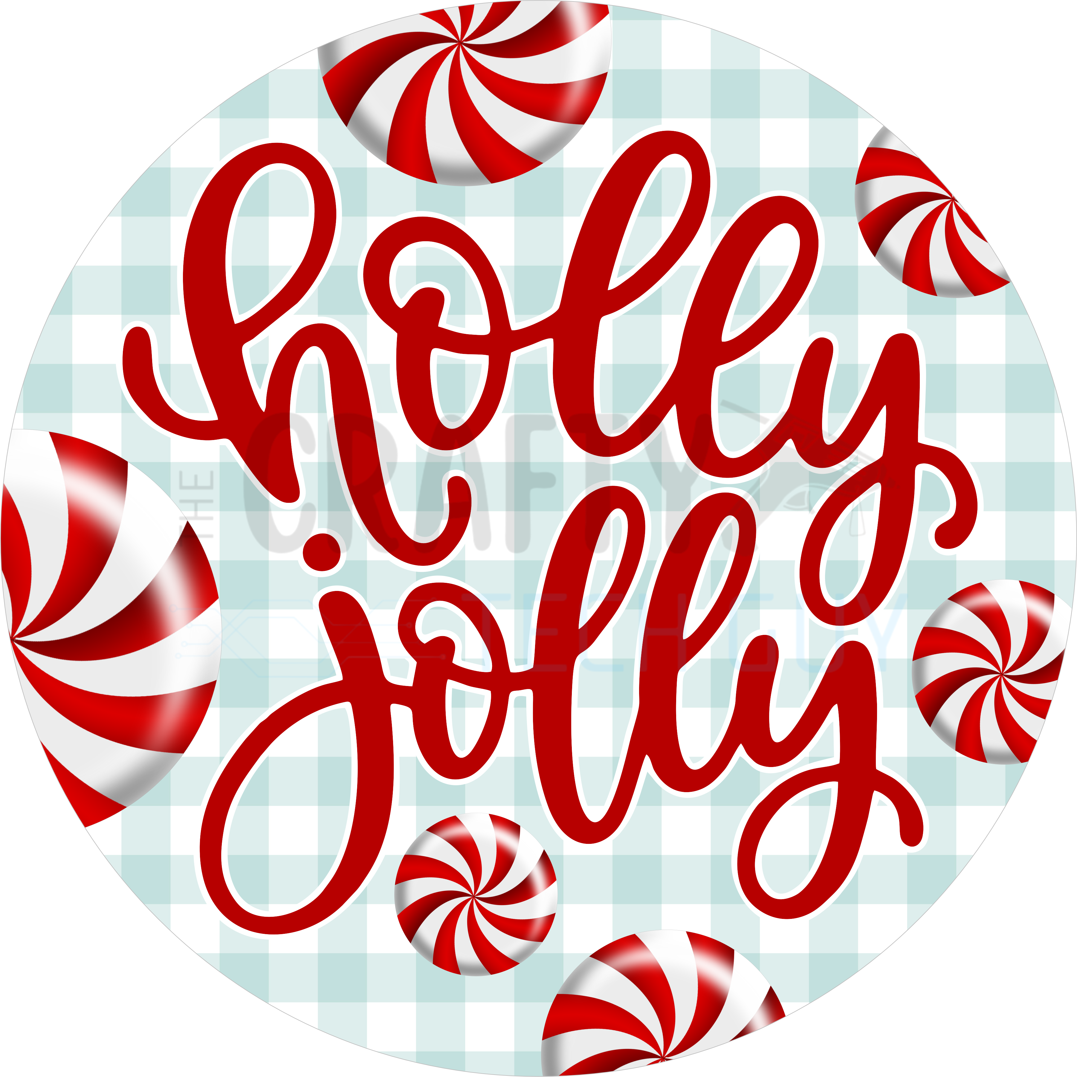 Holly Jolly Christmas Design | Red and White Peppermint Candy Pattern on Blue Gingham | Fun Festive Décor For Christmas