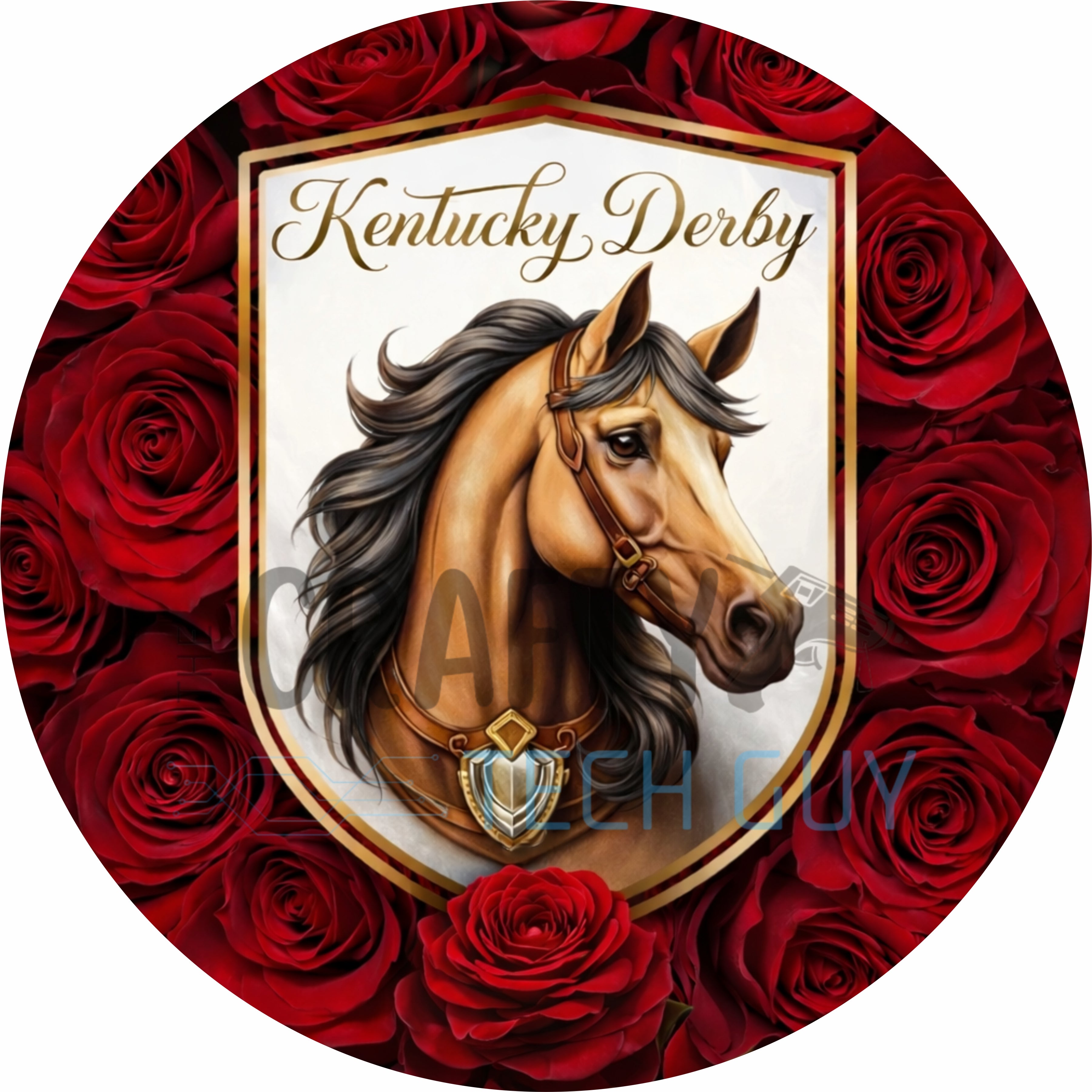 Elegant Derby Horse Red Roses Round Wreath Sign