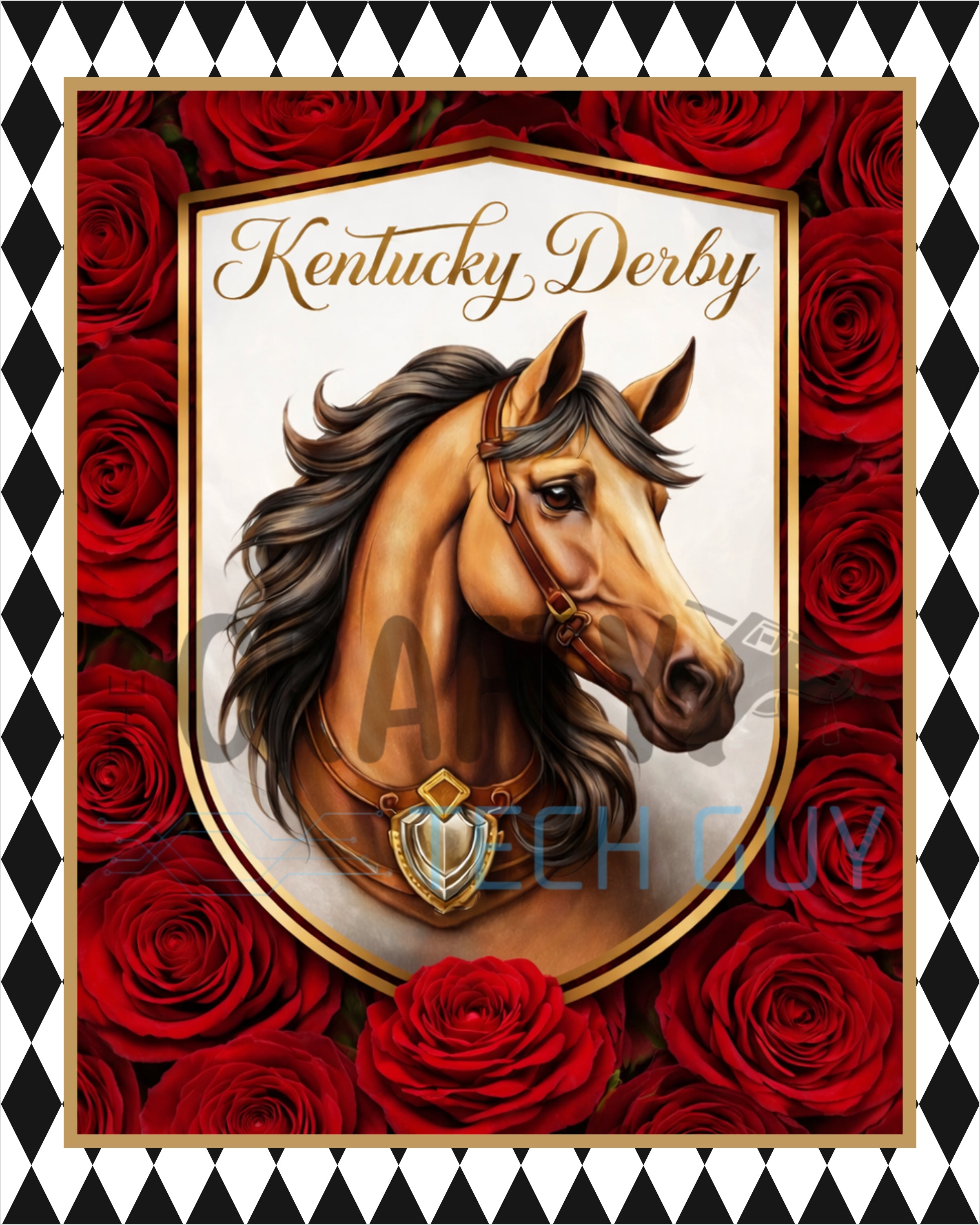 Derby Horse Red Roses 8x10 Wreath Sign