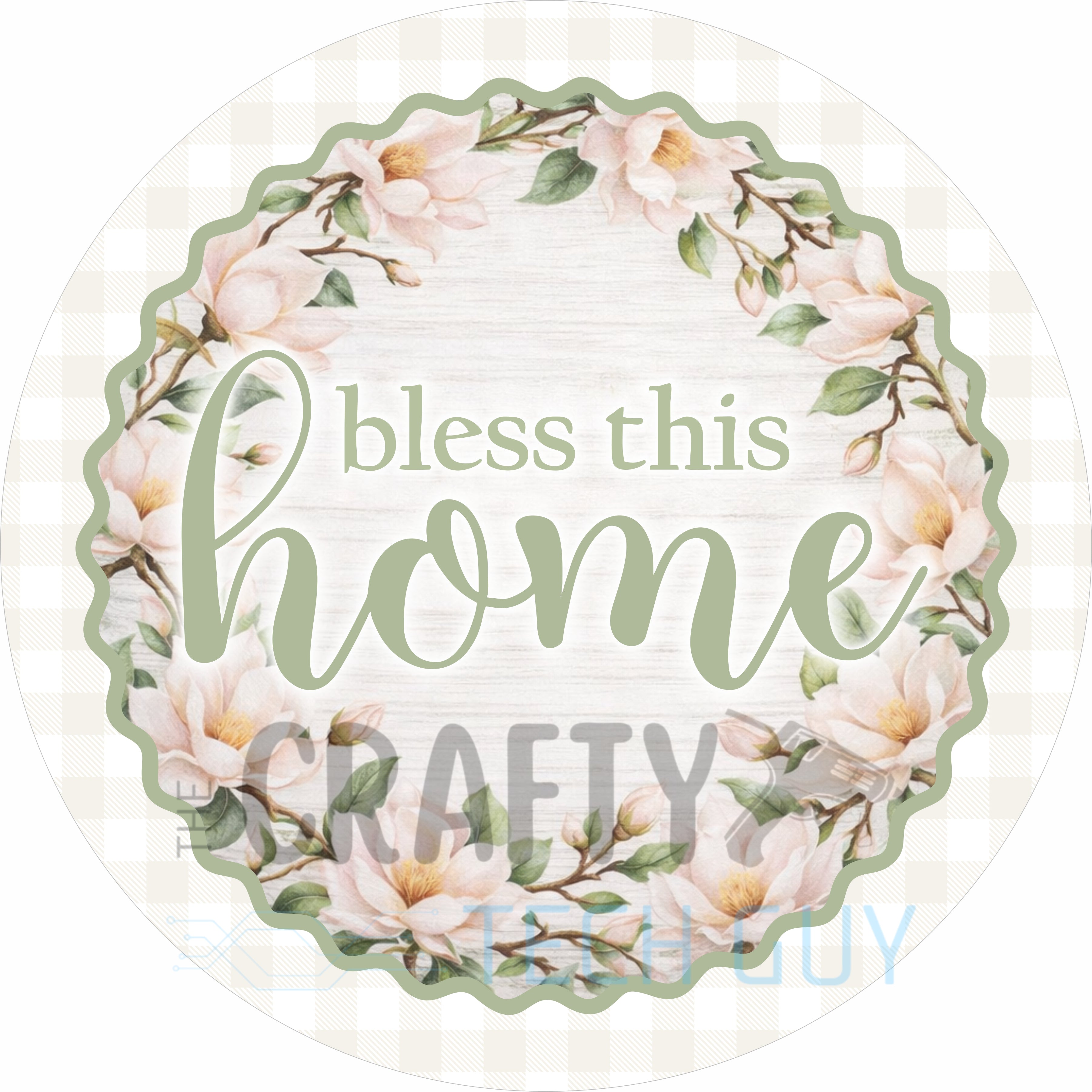 Bless This Home Magnolia Round Wreath Sign