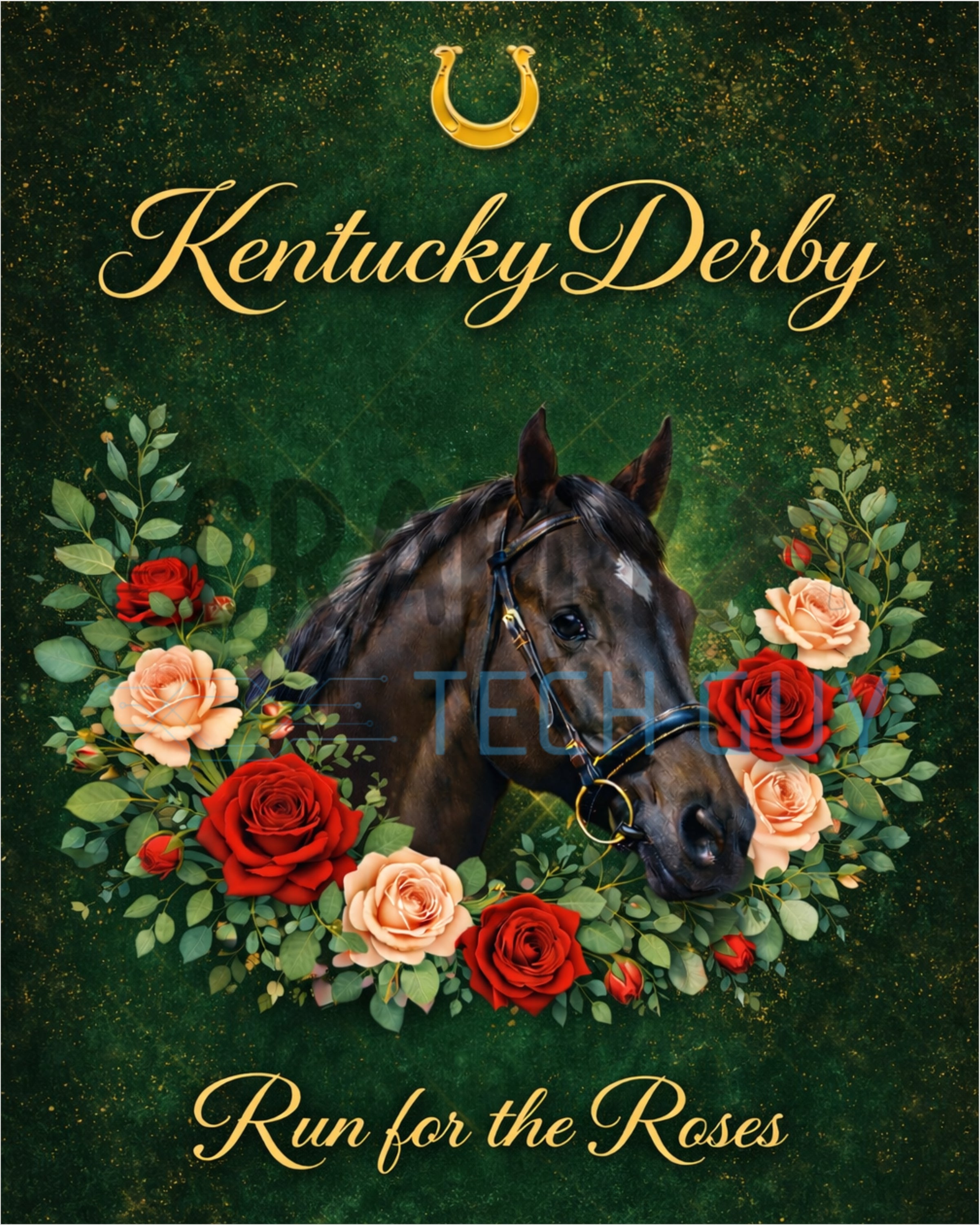 Derby Horse Green & Gold Roses 8x10 Wreath Sign