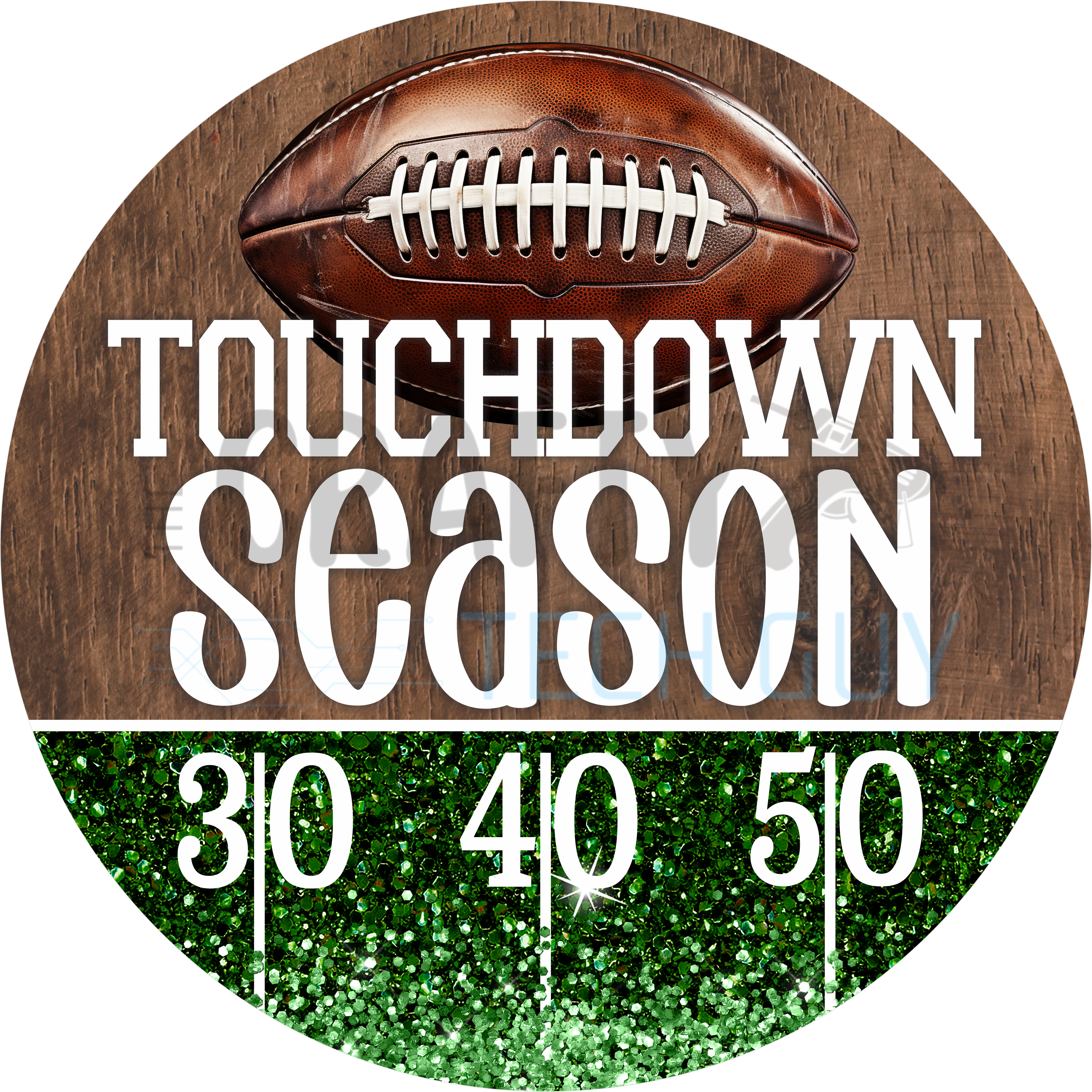 Touchdown Season Round Football Wreath Sign – Green Glitter Field 30-40-50 Yard Line Door Décor