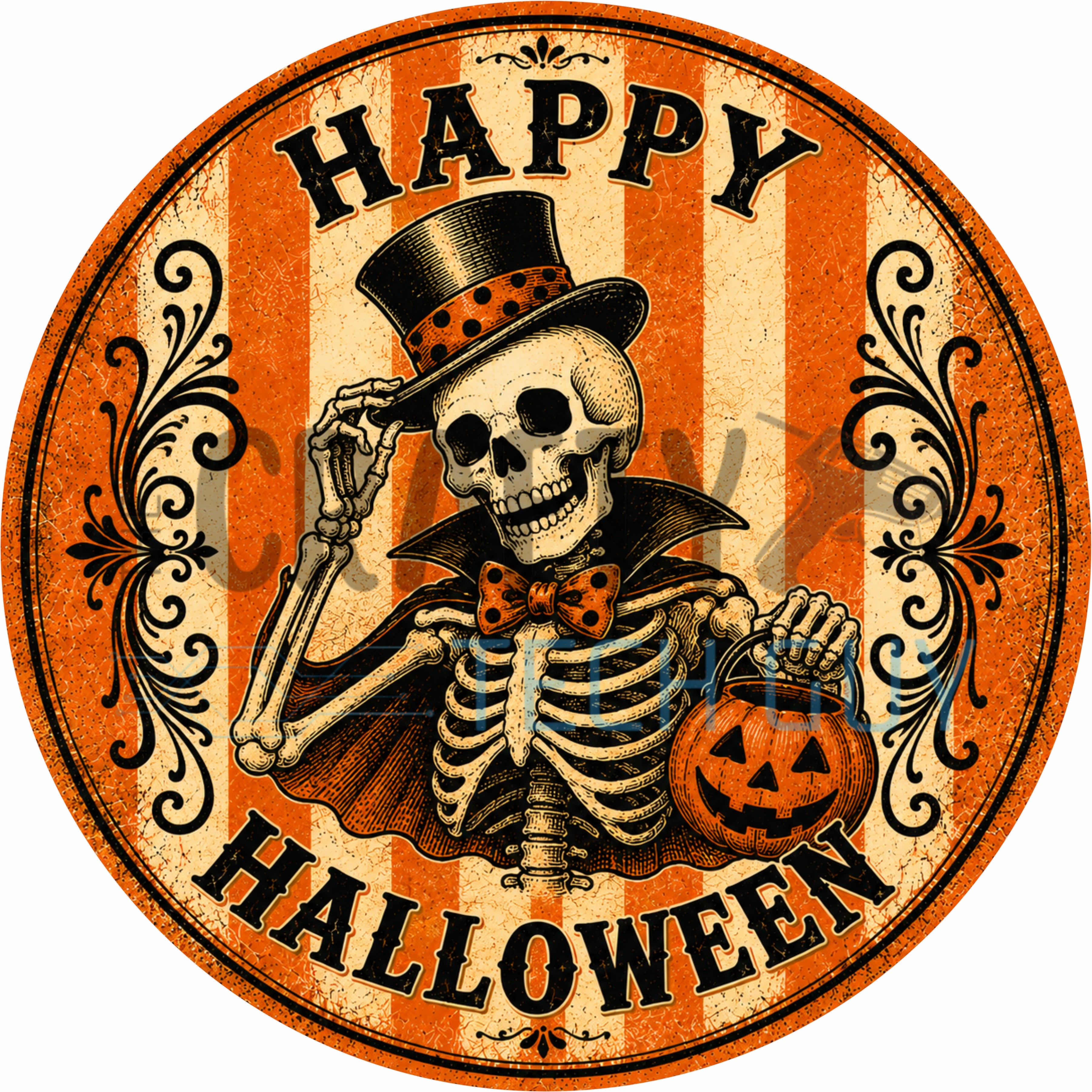 Happy Halloween Vintage Skeleton Round Wreath Sign