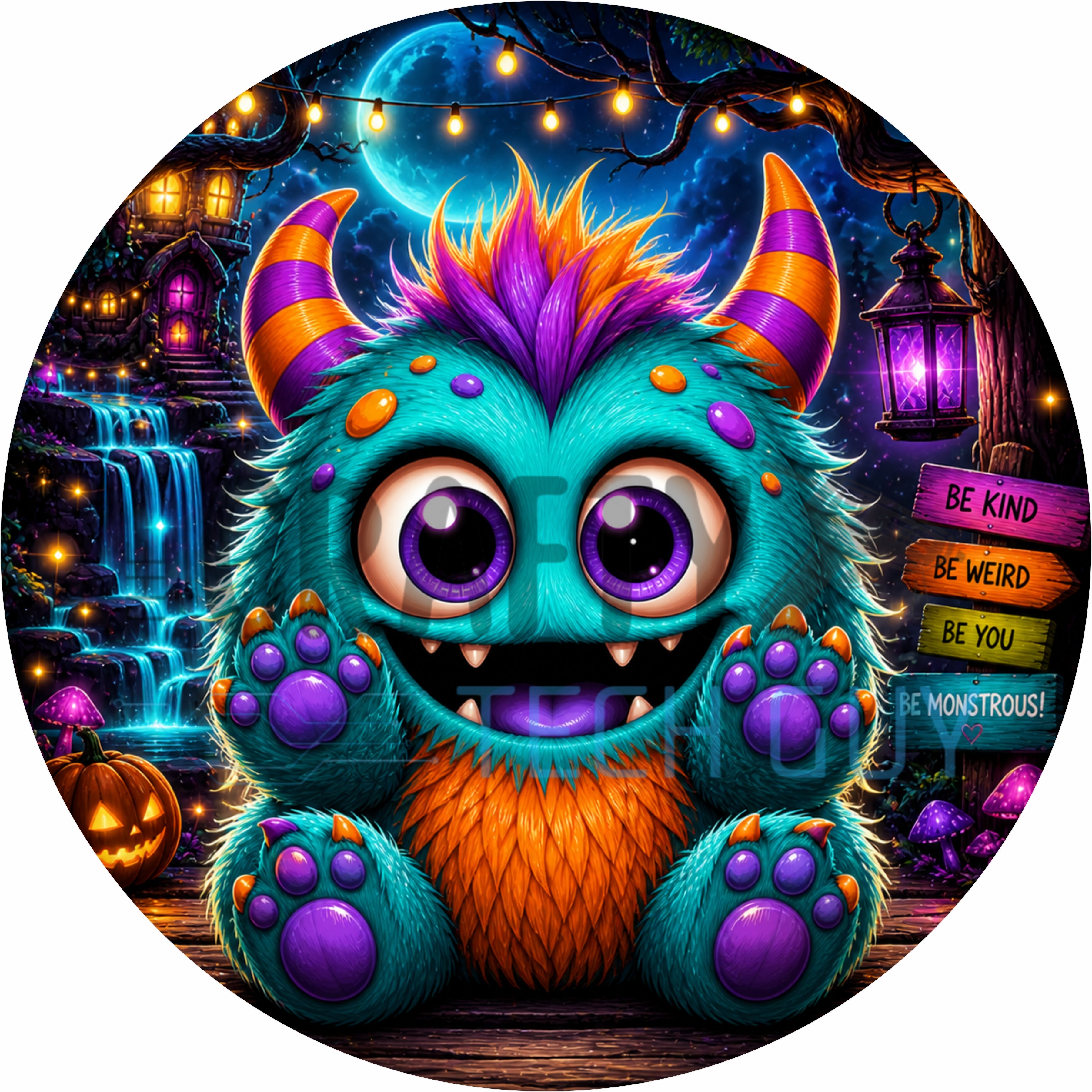 Be Kind Be Weird Cute Monster Halloween Round Wreath Sign