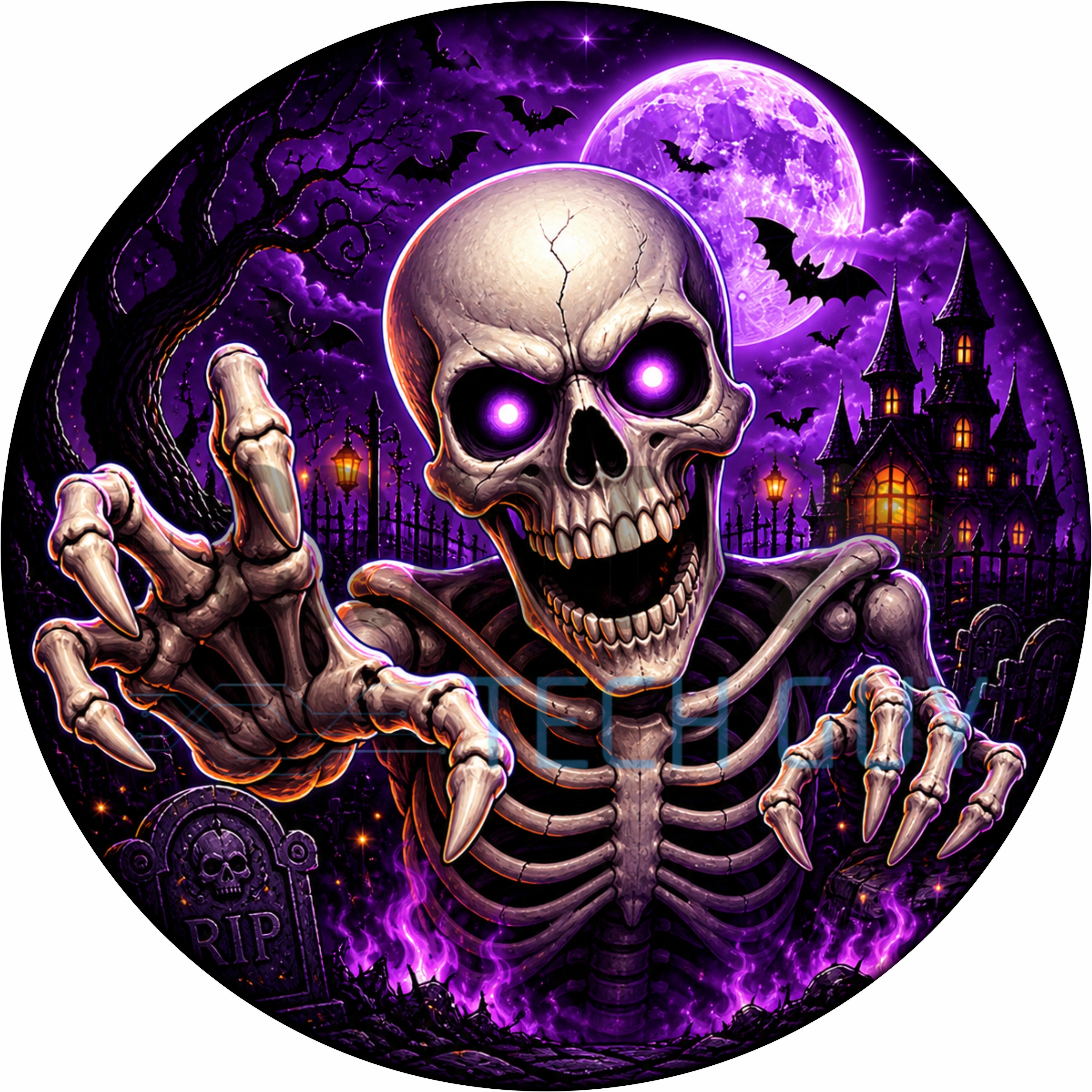 Creepy Skeleton Halloween Round Wreath Sign
