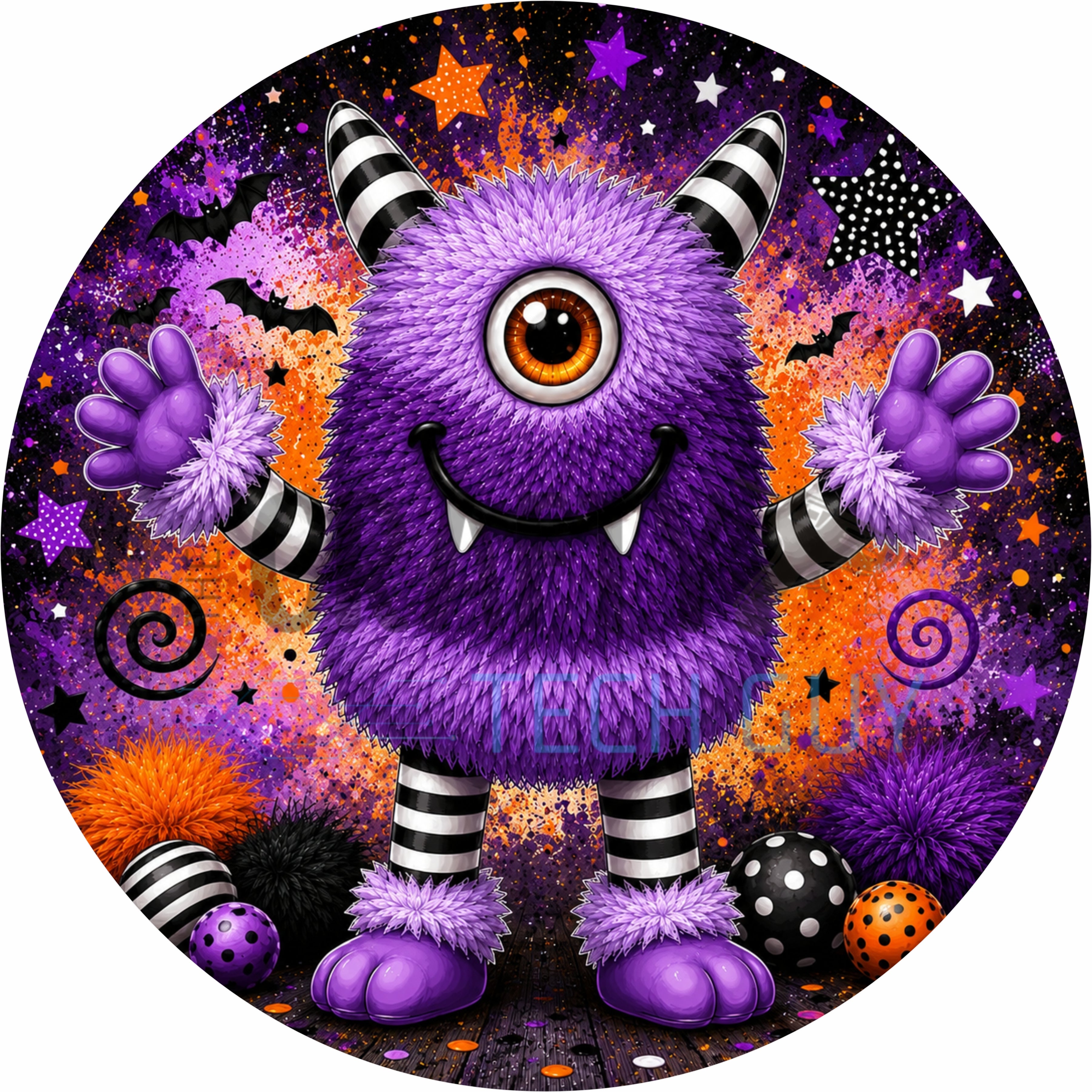 Purple Halloween Monster Character Round Wreath Sign