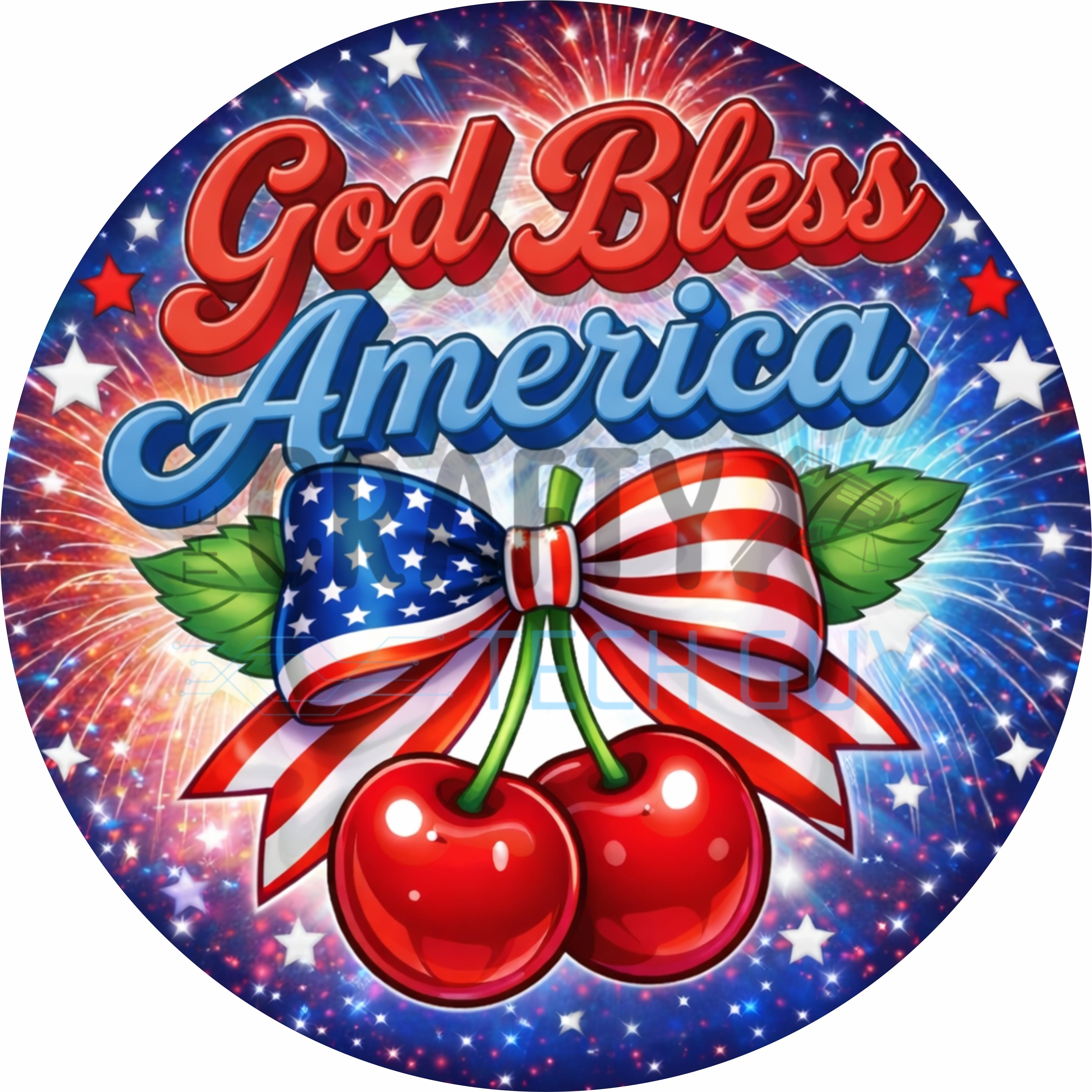 God Bless America patriotic cherries round wreath sign
