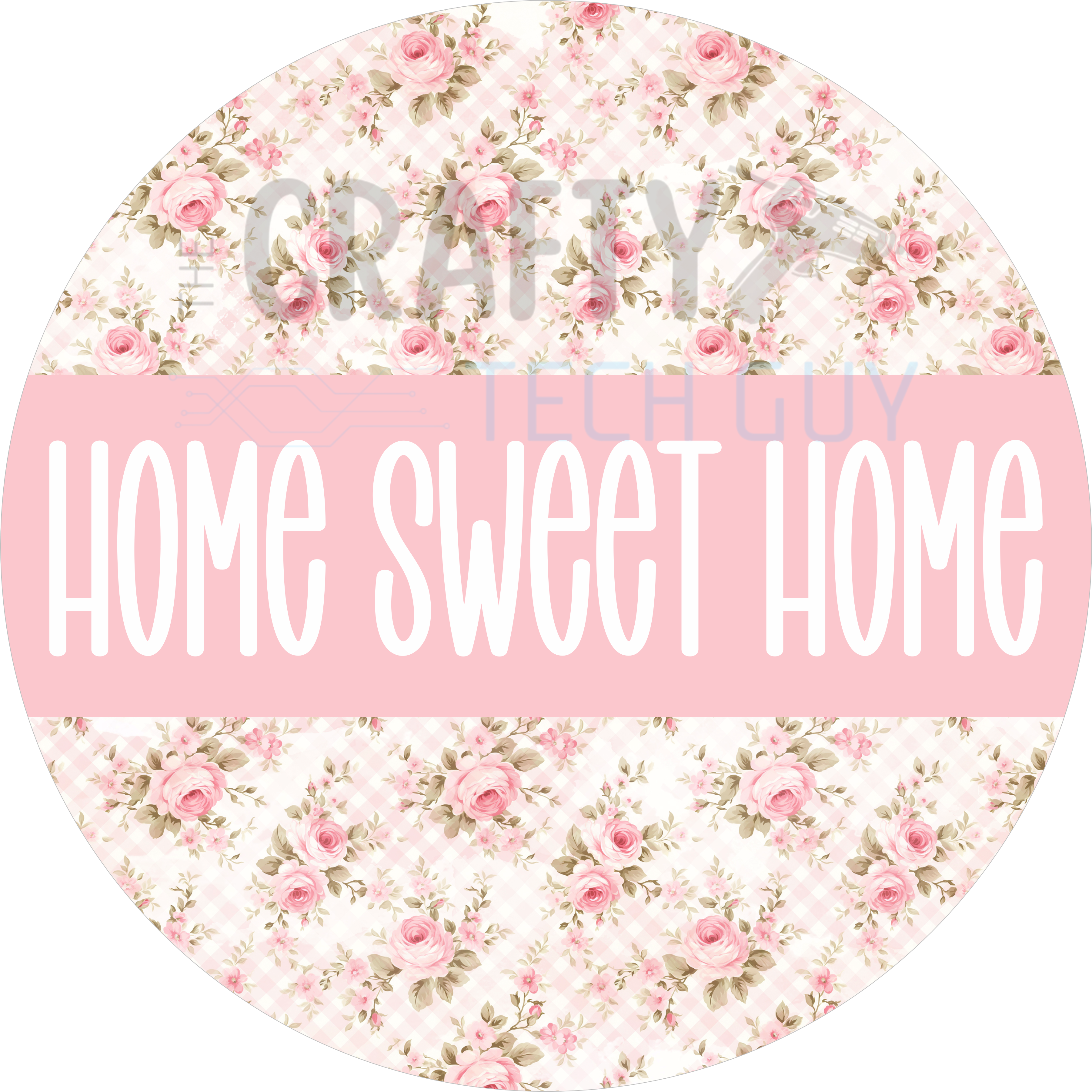 Home Sweet Home Wreath Sign – Pink Roses & Soft Plaid
