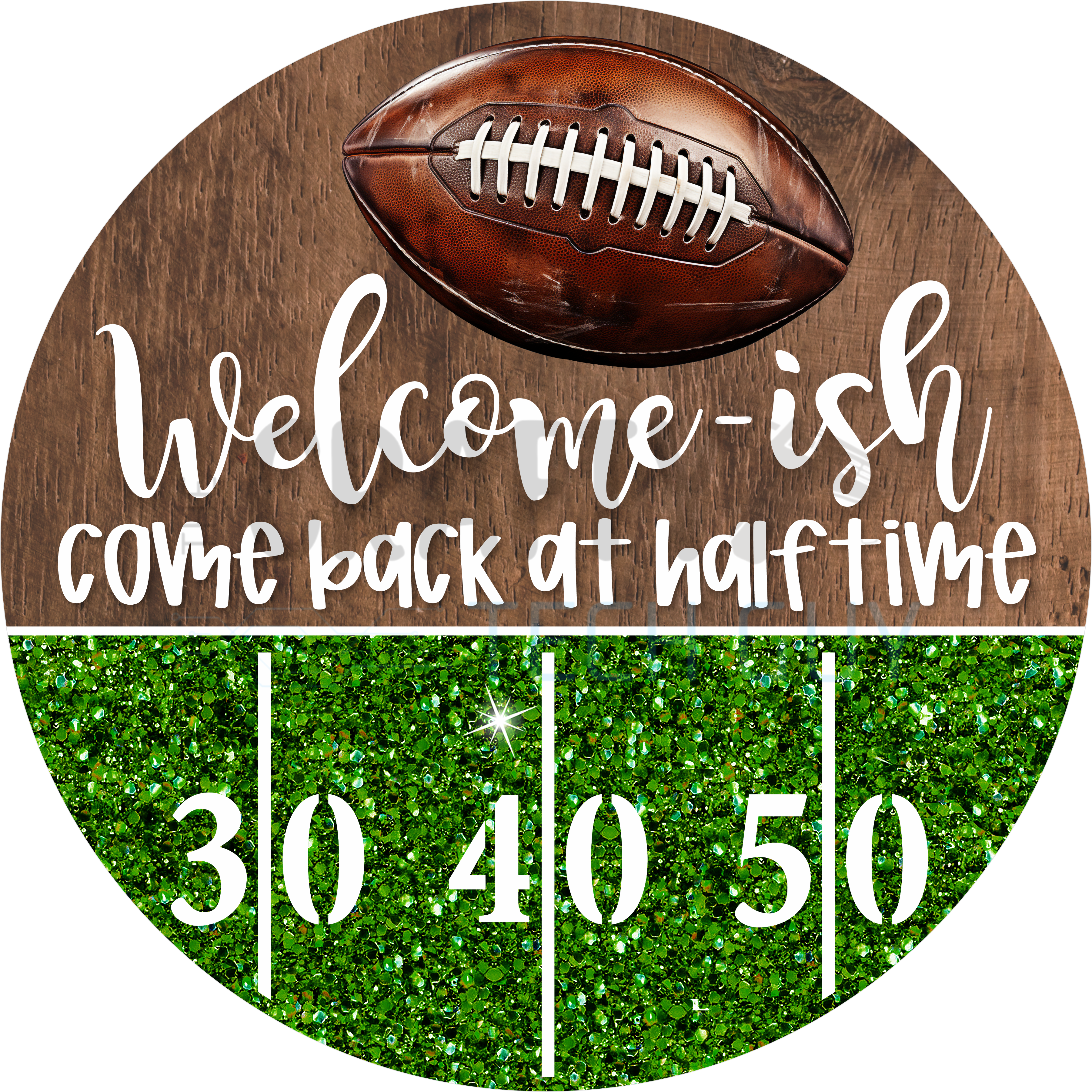 Football Welcome Sign with Glitter Field and Brown Wood Background | Funny Game Day Décor for Tailgates, Man Caves, and Sports Fans