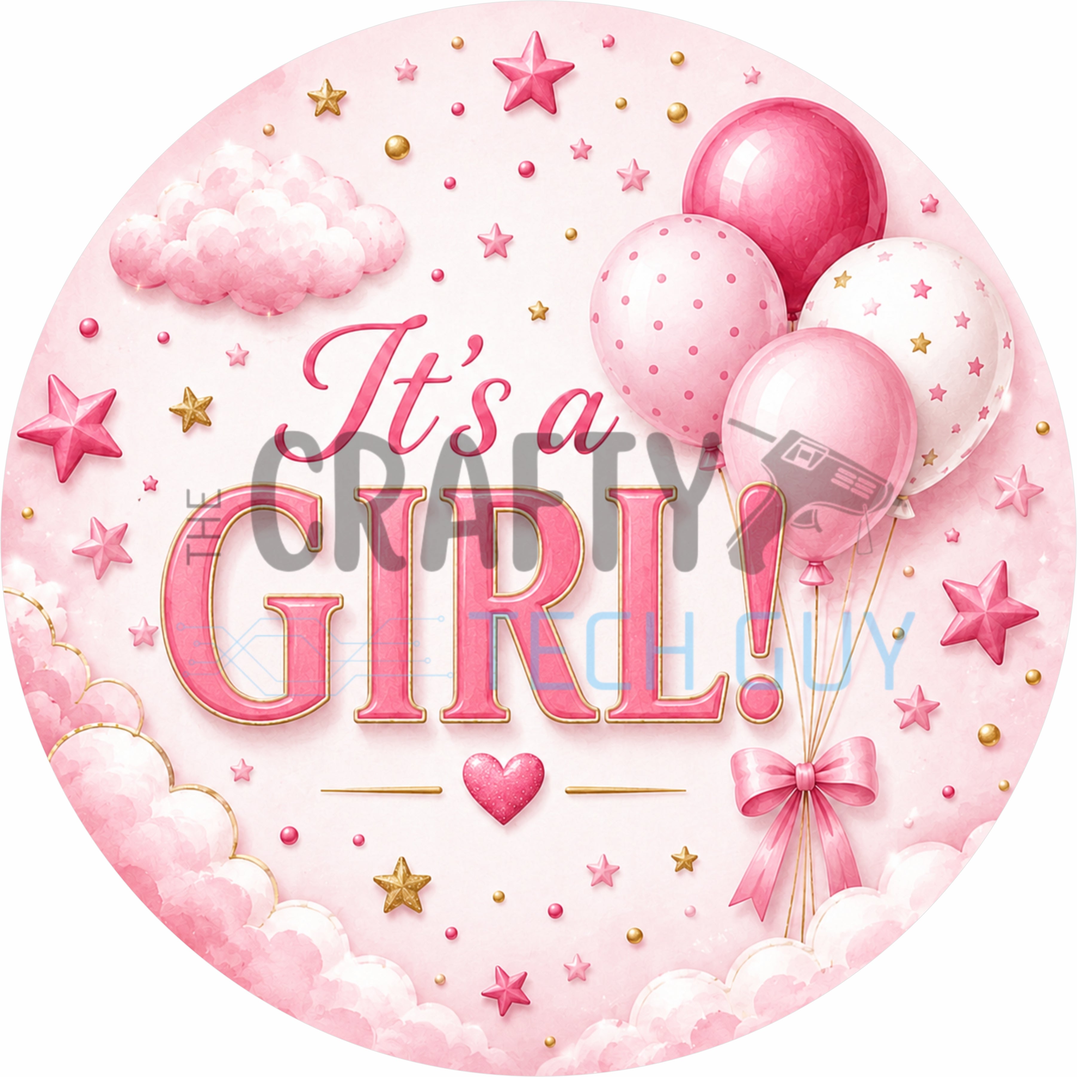 It's a Girl Baby Cloud Shower Round Wreath Sign