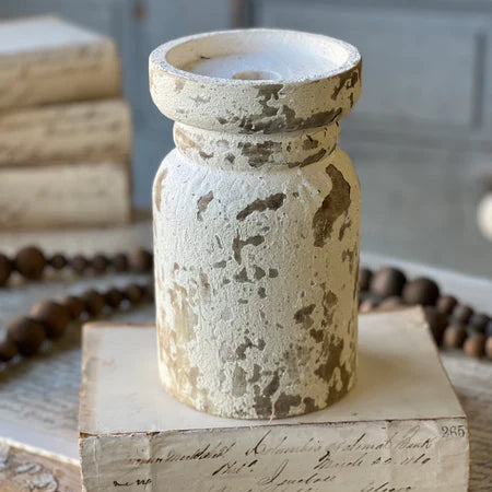 8 inch whitwell chippy paint pillar candle holder