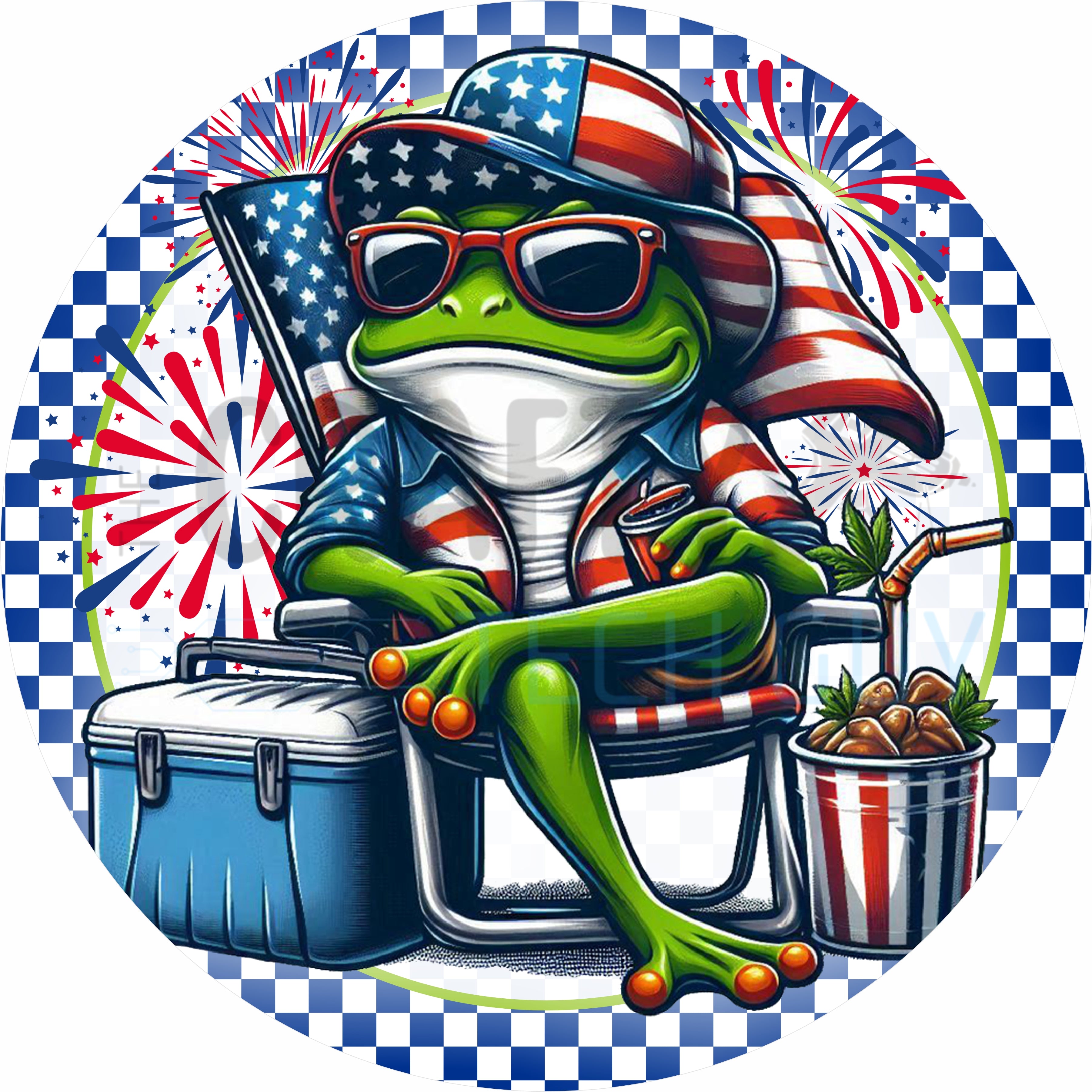 Patriotic Frog Round Wreath Sign – Funny Fourth of July Red White & Blue Decor