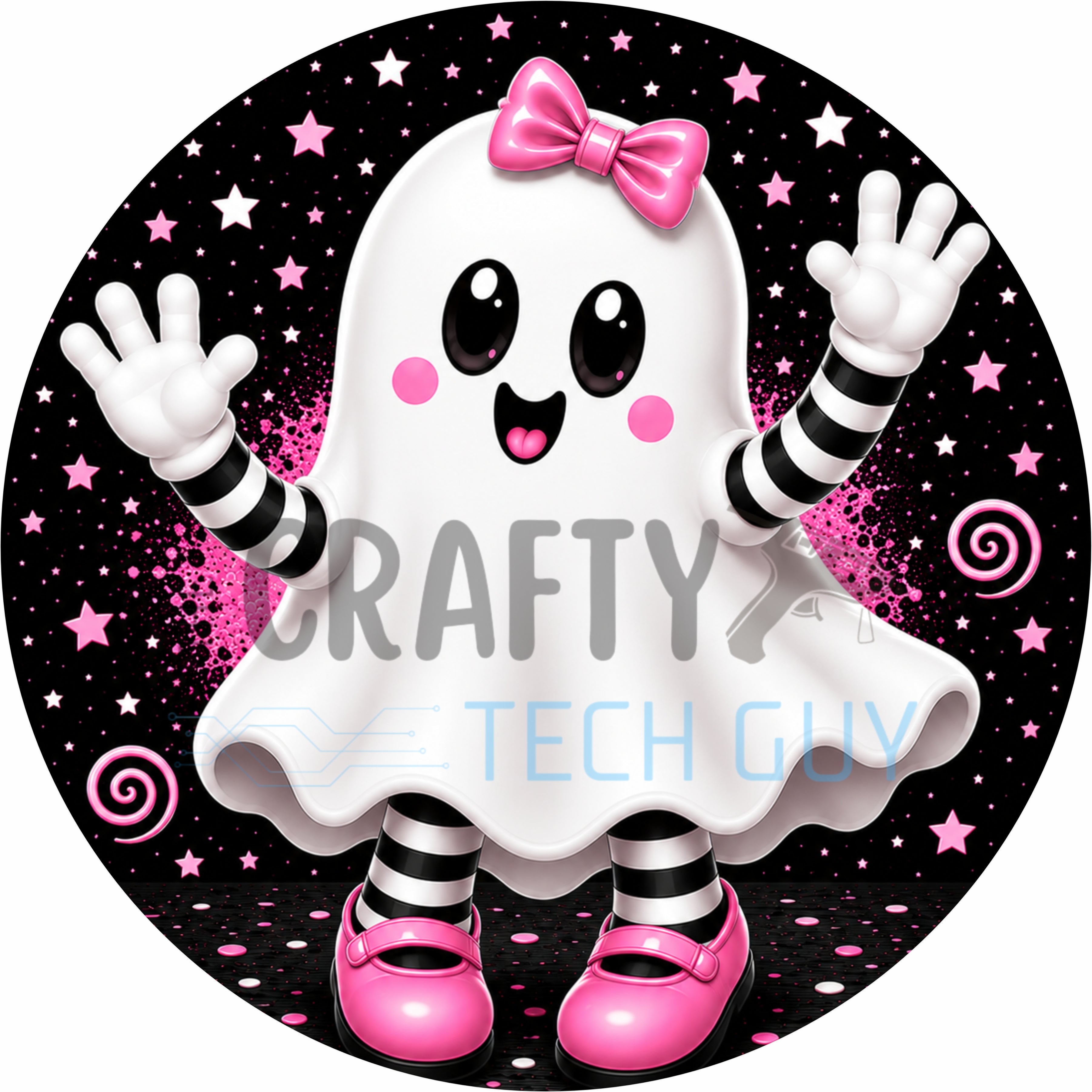 Pink Bow Ghost Girl Halloween Round Wreath Sign