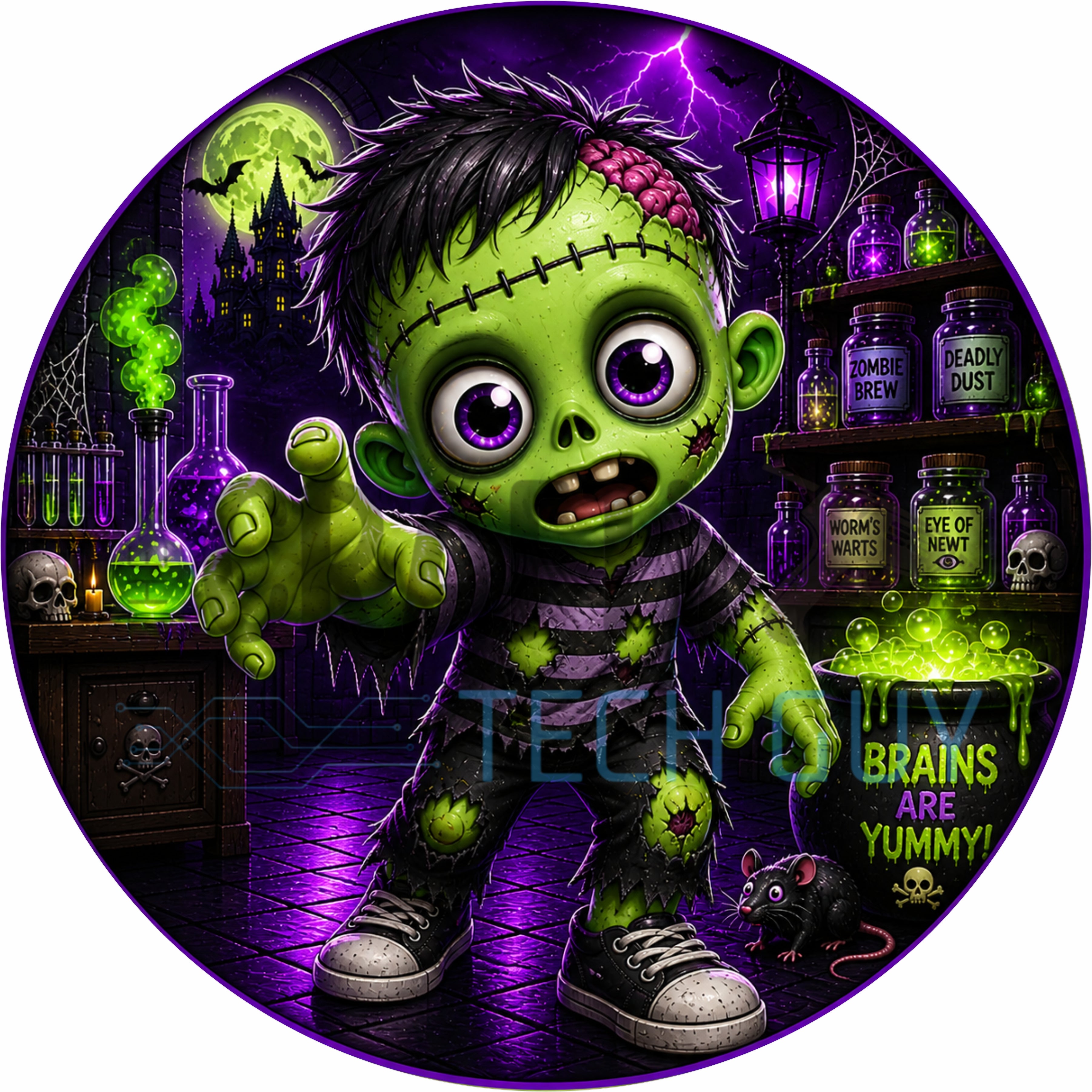 Cute Zombie Boy Halloween Round Wreath Sign
