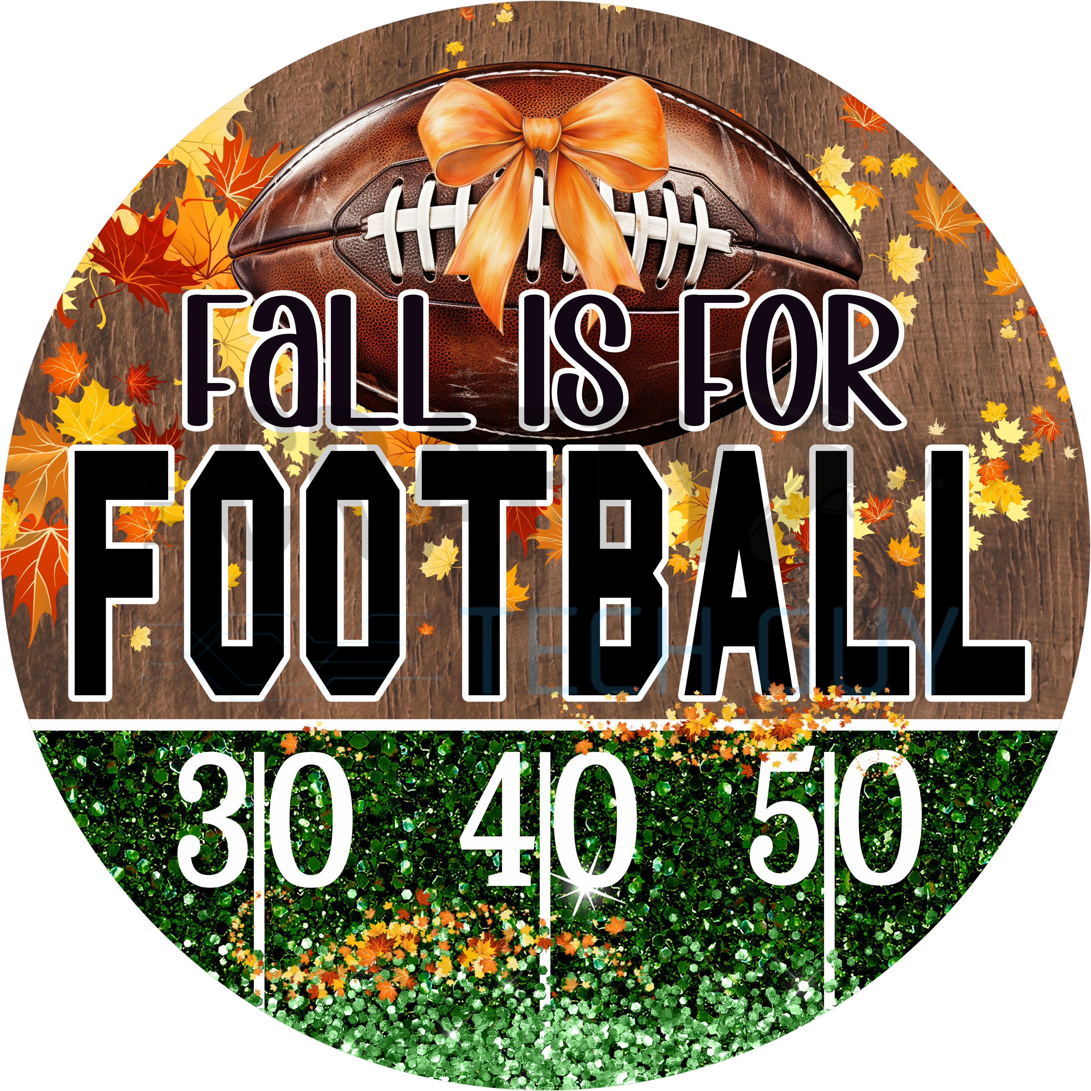 Fall Is For Football Round Wreath Sign – Green Glitter Field Yard Line Decor – Fall Leaves Bow Football Sign