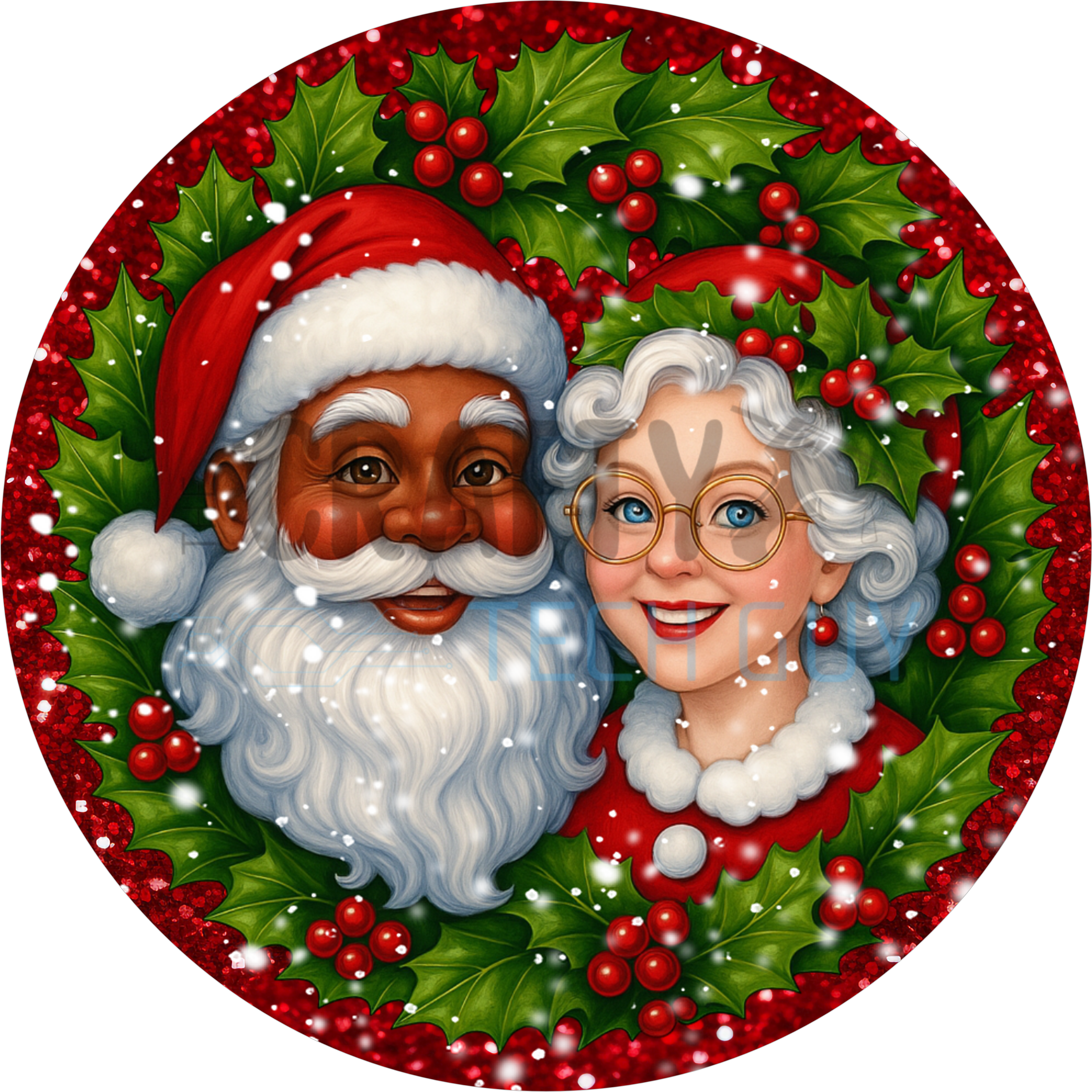 Santa and Mrs. Claus Christmas Design | Holly and Berry Holiday Art | Whimsical Couple Illustration for Festive Home Décor