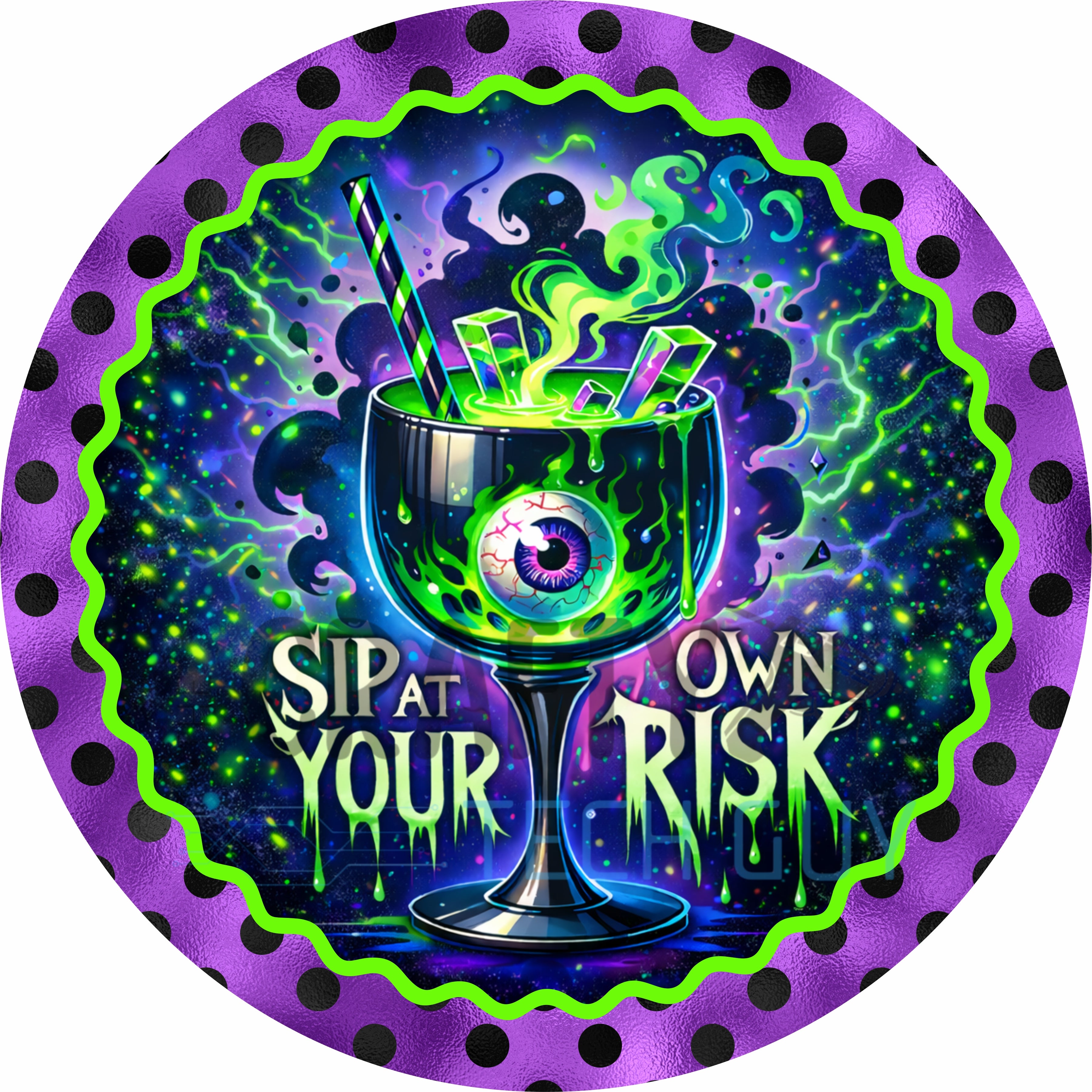 Sip at Your Own Risk Eyeball Halloween Round Wreath Sign