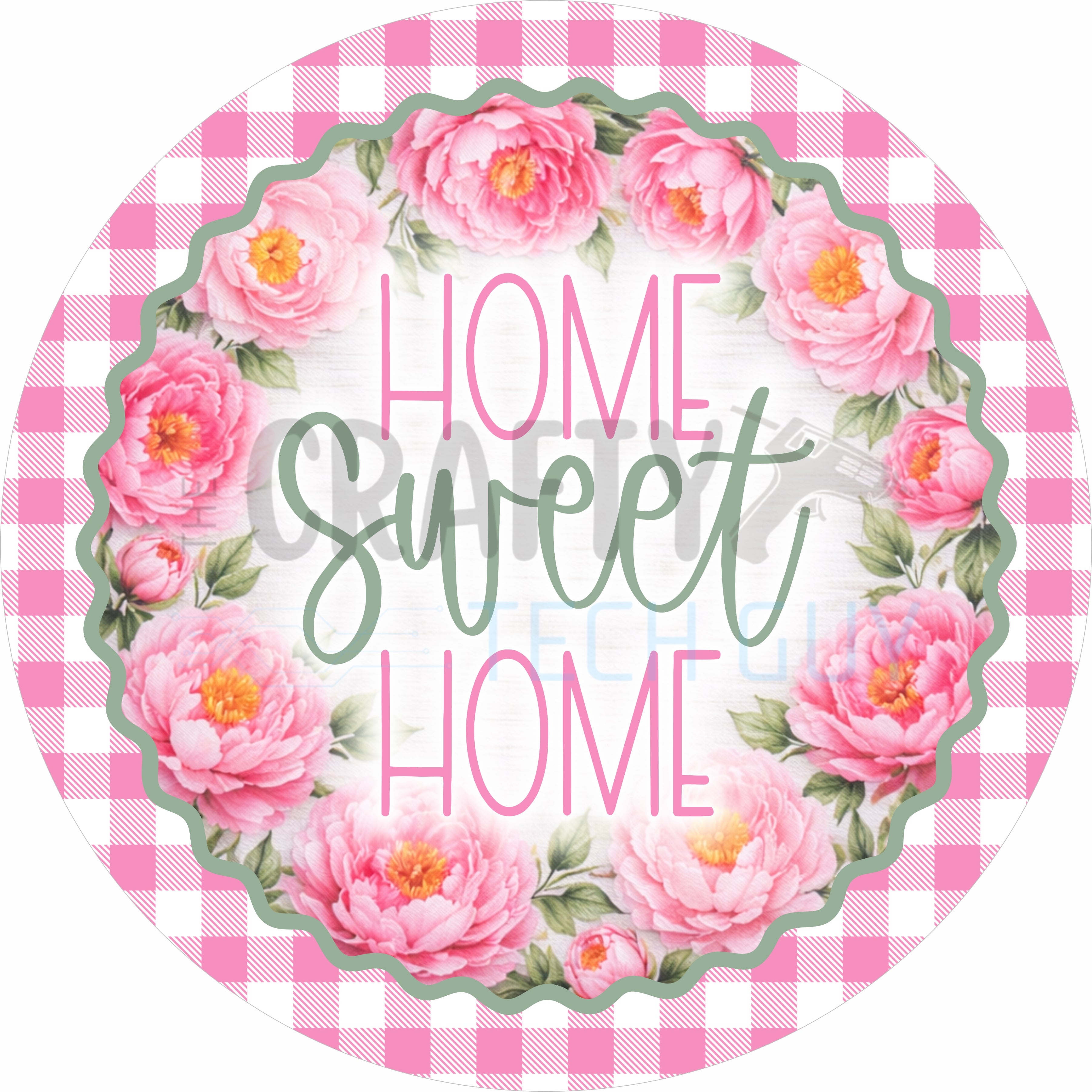 Pink Peony Home Sweet Home Round Wreath Sign