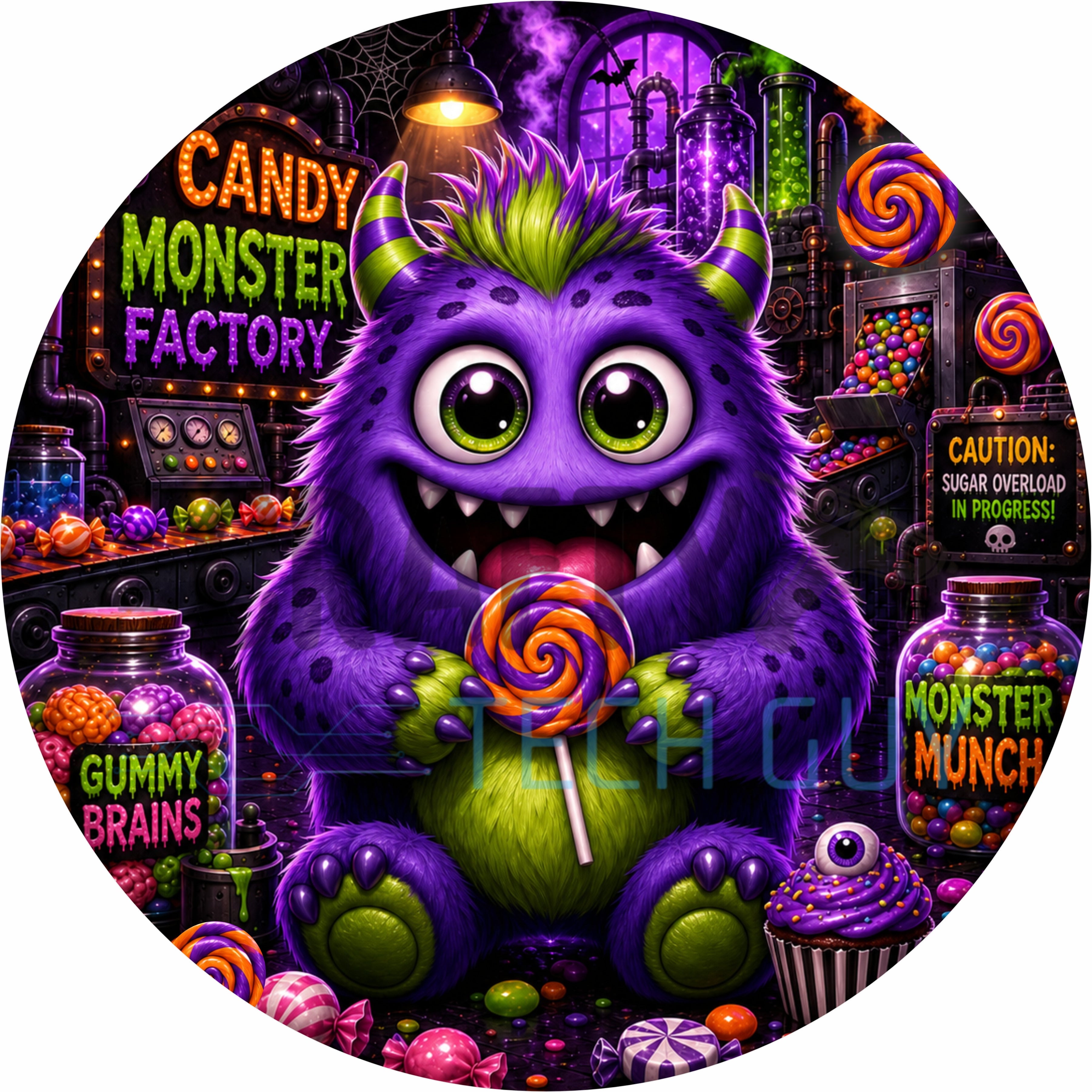 Candy Monster Factory Halloween Round Wreath Sign