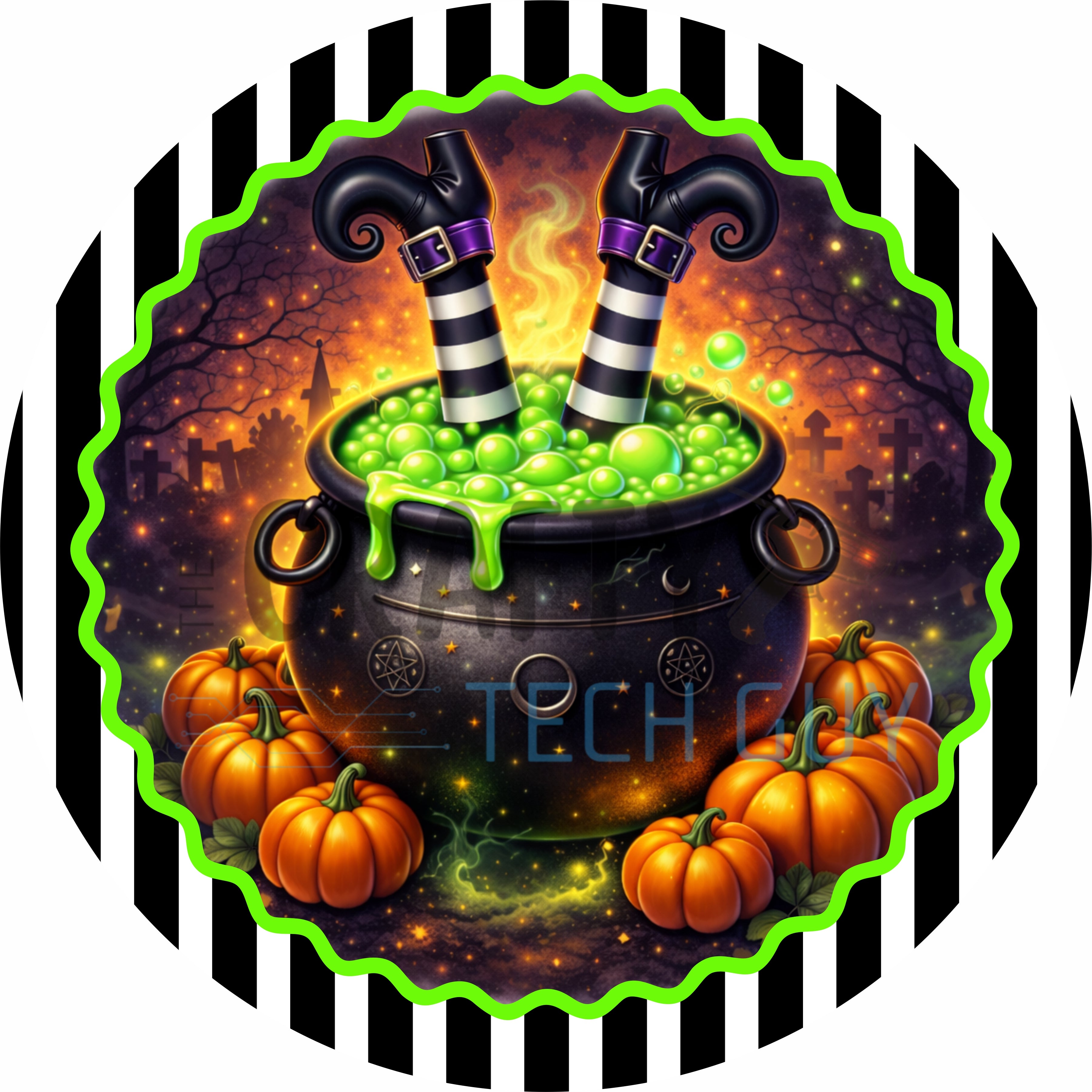 Witches brew cauldron Halloween round wreath sign